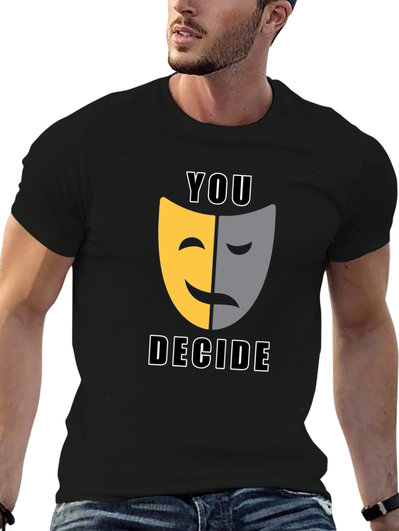 Black You Decide T-Shirt: Comedy Tragedy Mask Graphic Tee view 6
