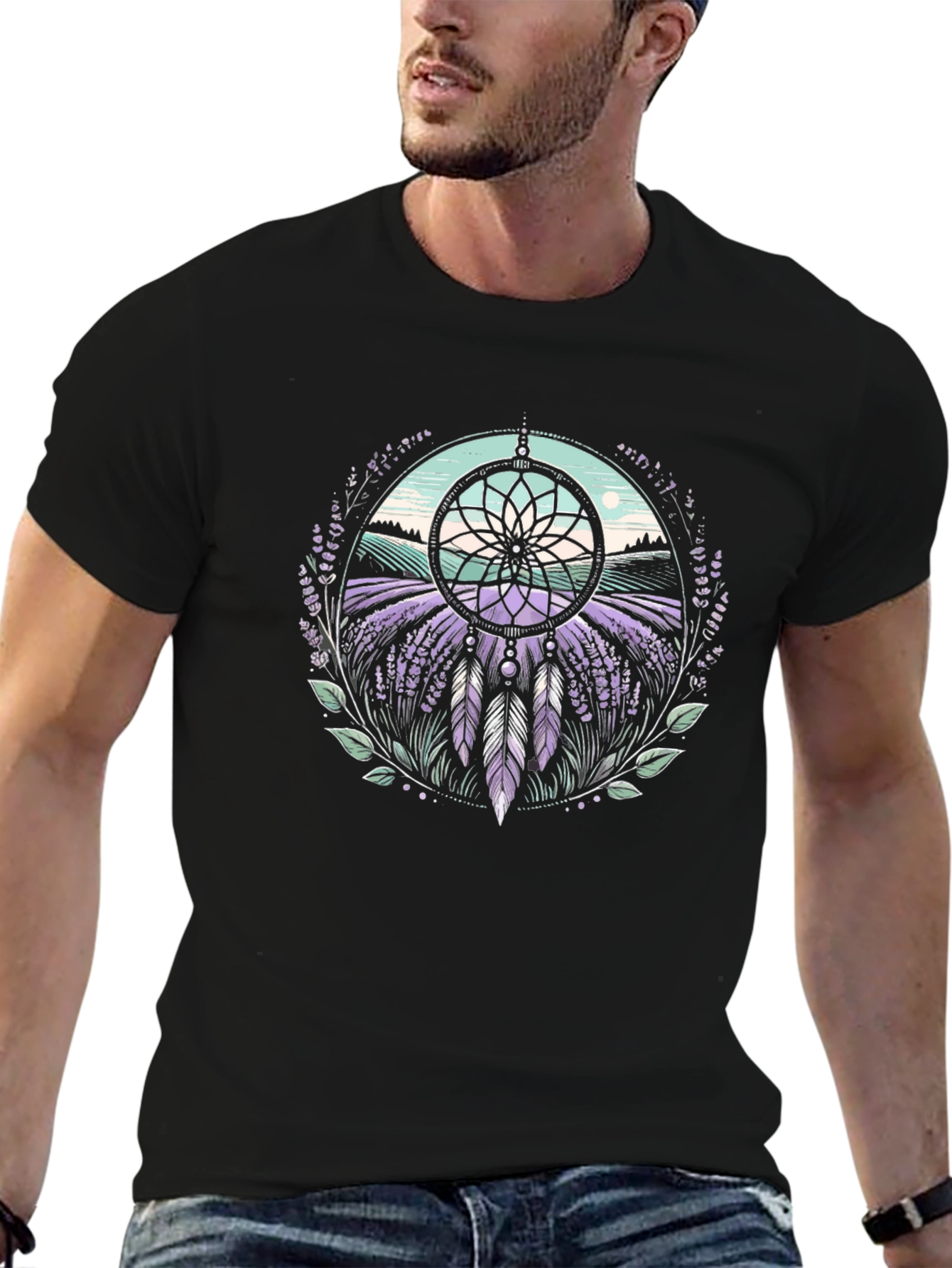 Black Dreamcatcher Lavender Field Graphic Tee view 6