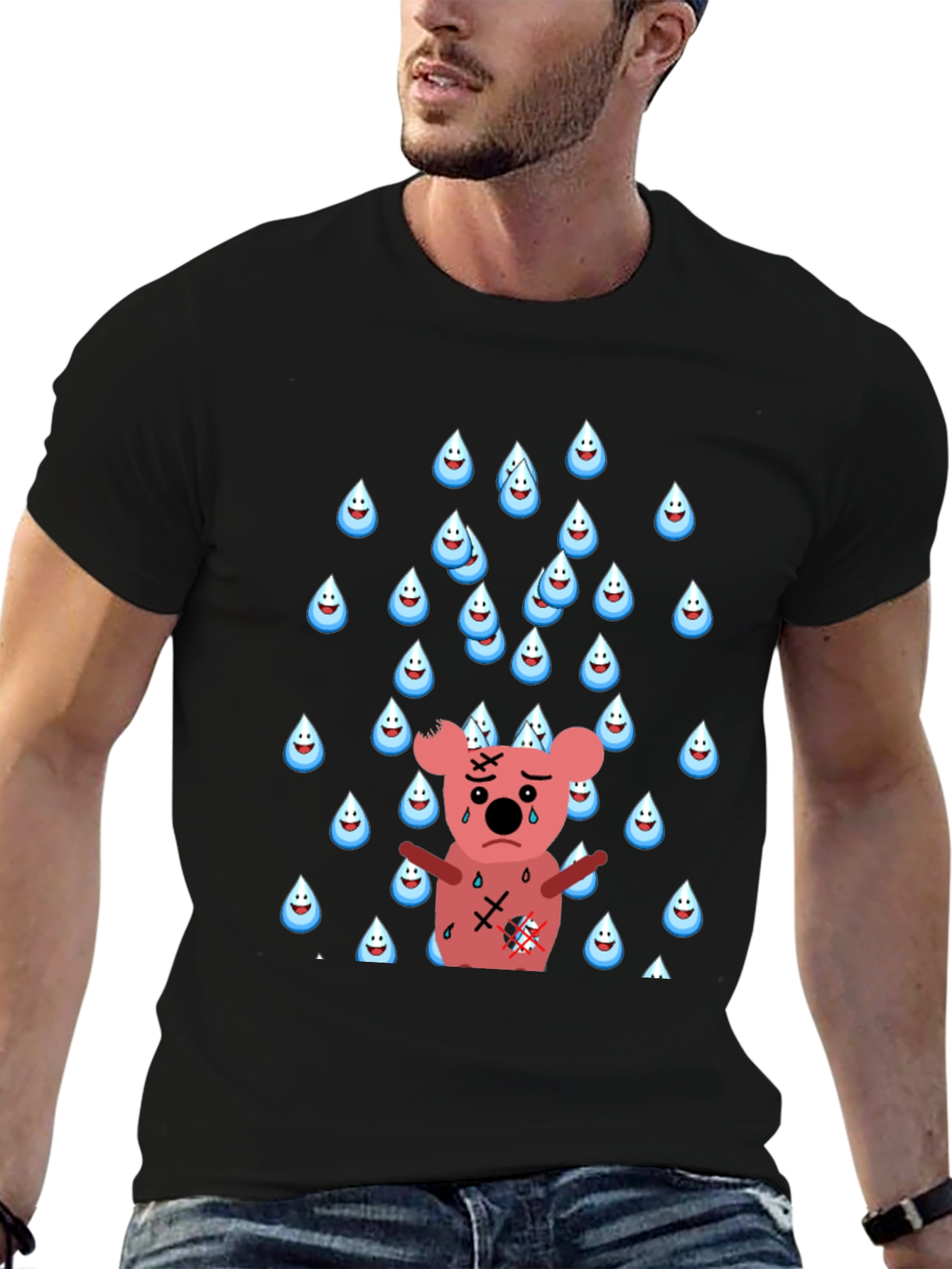 Black Sad Koala T-Shirt - Rainy Day Graphic Tee view 6