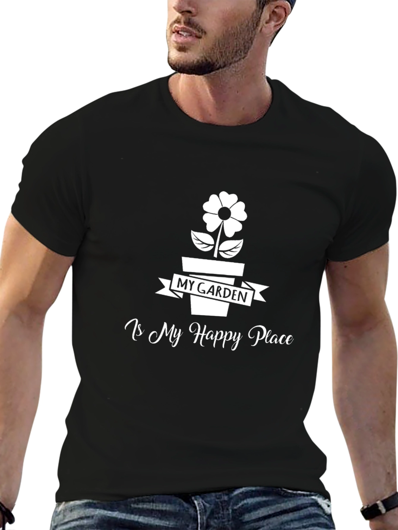 Black My Garden Is My Happy Place T-Shirt view 6