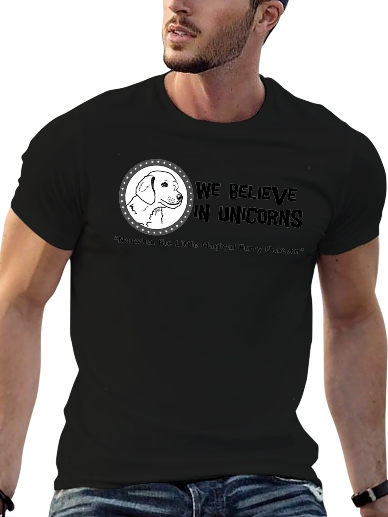 Black We Believe In Unicorns Dog T-Shirt view 6