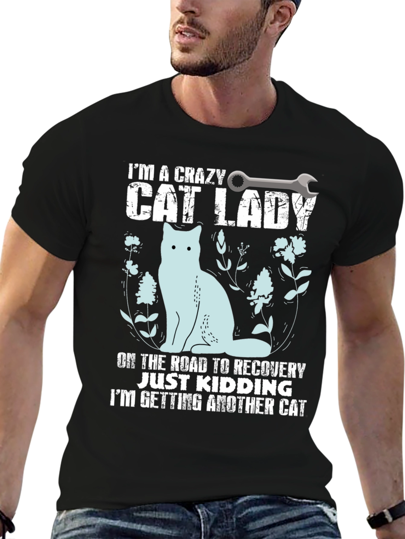 Black Crazy Cat Lady T-Shirt - Novelty Graphic Tee view 6