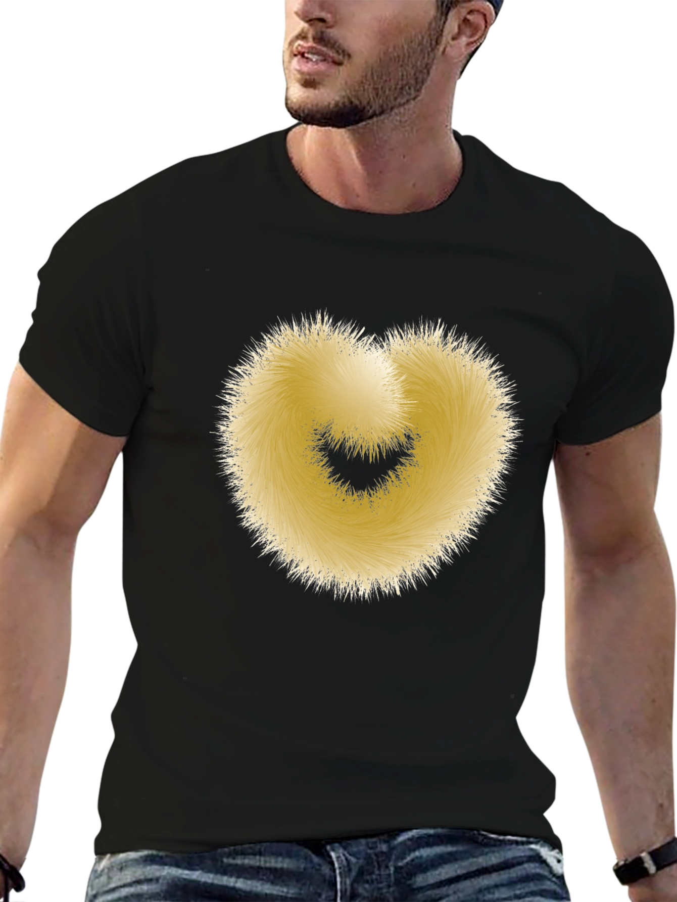 Black Fuzzy Heart Graphic Black T-Shirt - Soft & Stylish view 6