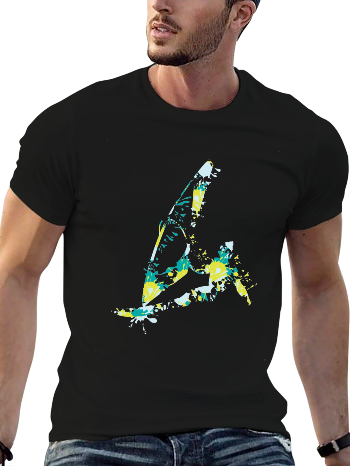 Black Abstract Windsurfer Graphic Tee - Cool Black Shirt view 6