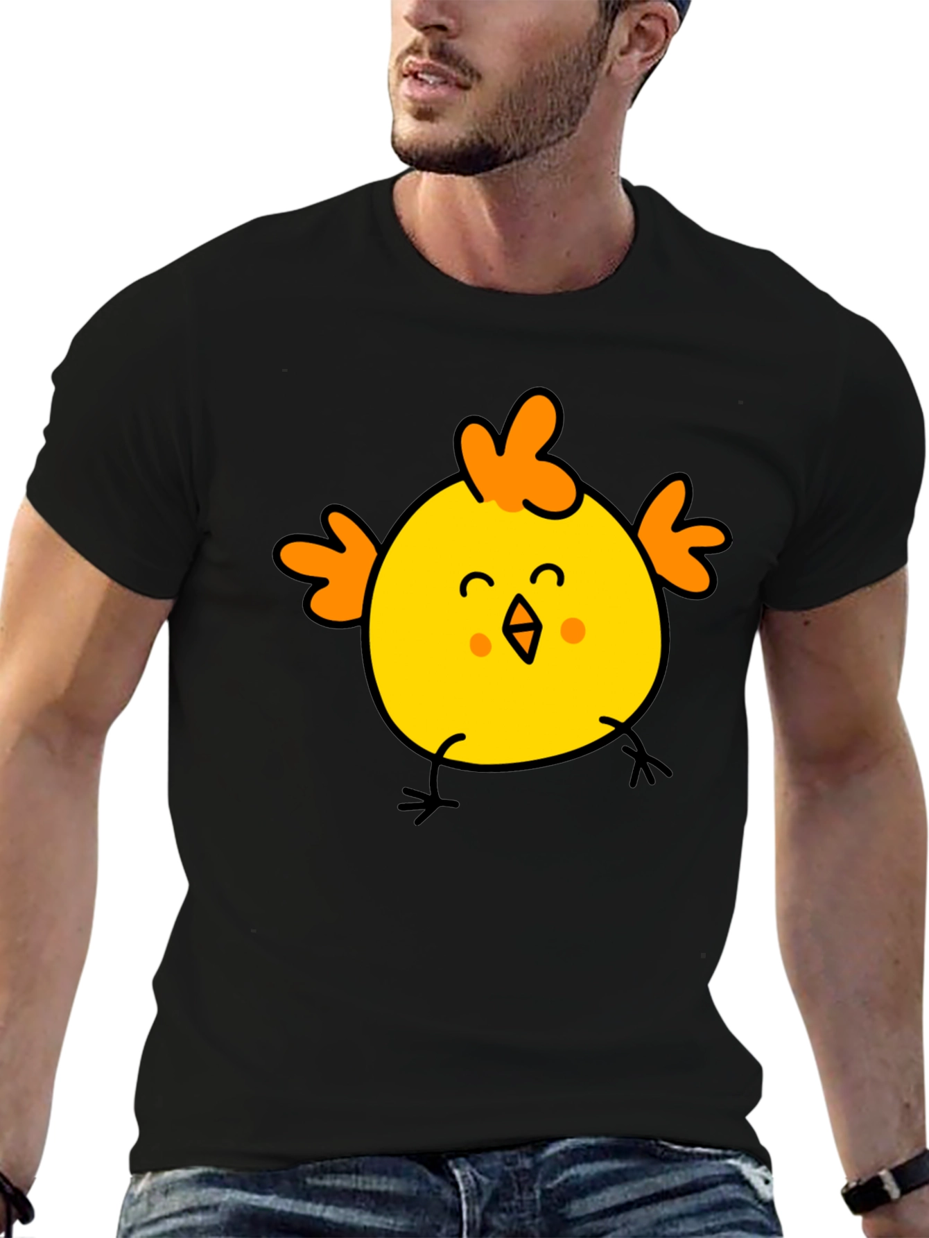 Black Cute Chick Graphic Tee - Black Cotton T-Shirt view 6