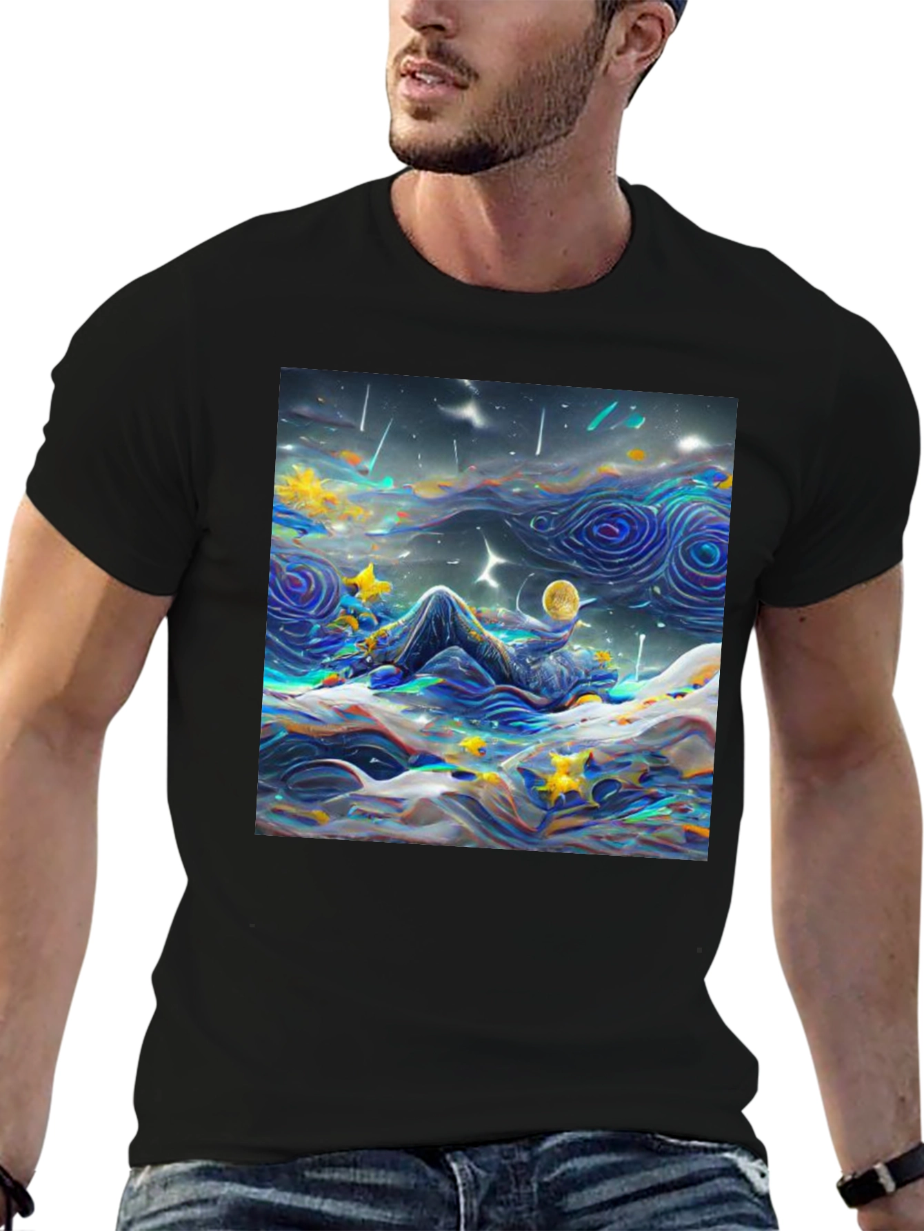 Black Starry Night Dreamscape T-Shirt view 6