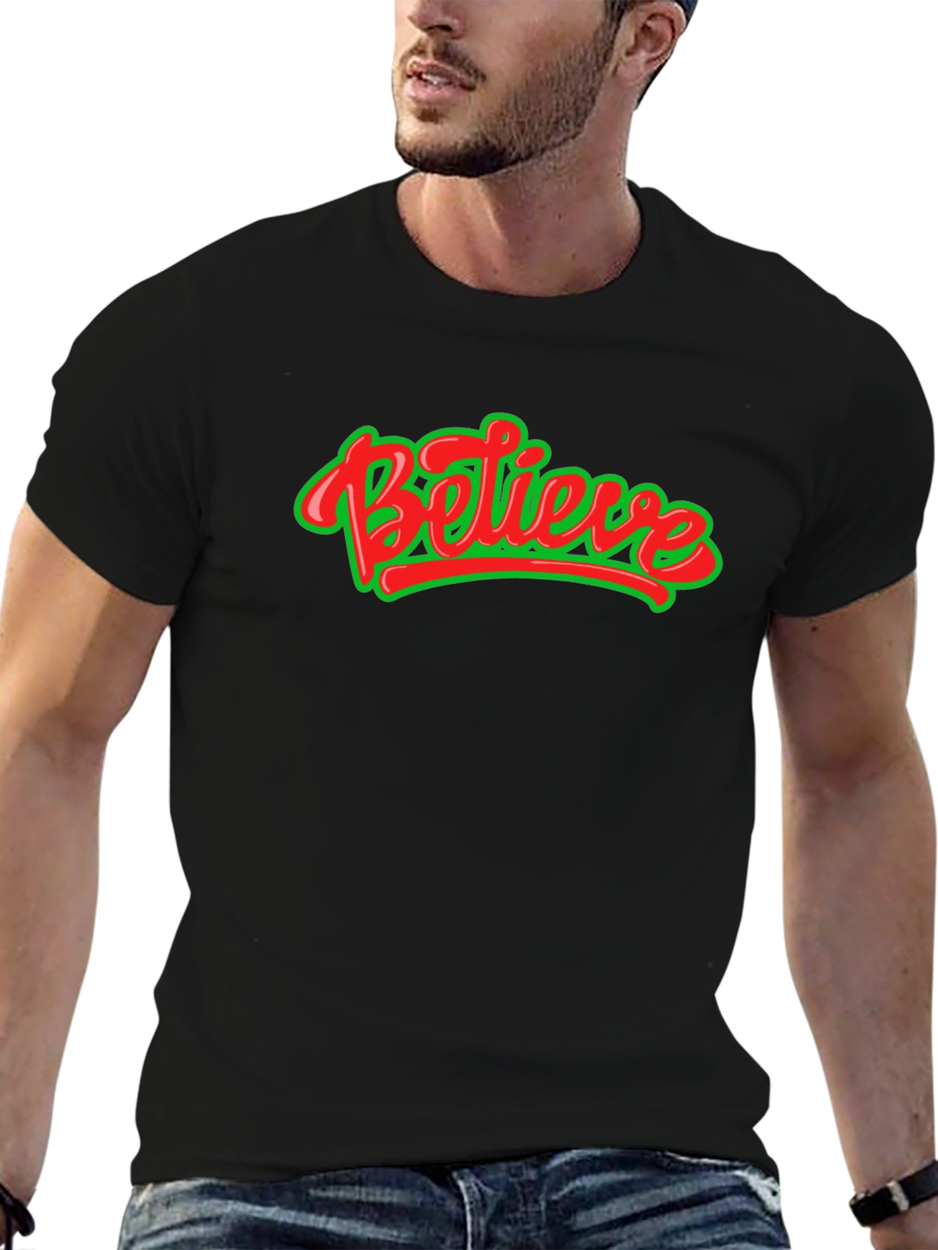 Black Believe Graphic Tee - Black Crew Neck Shirt view 6