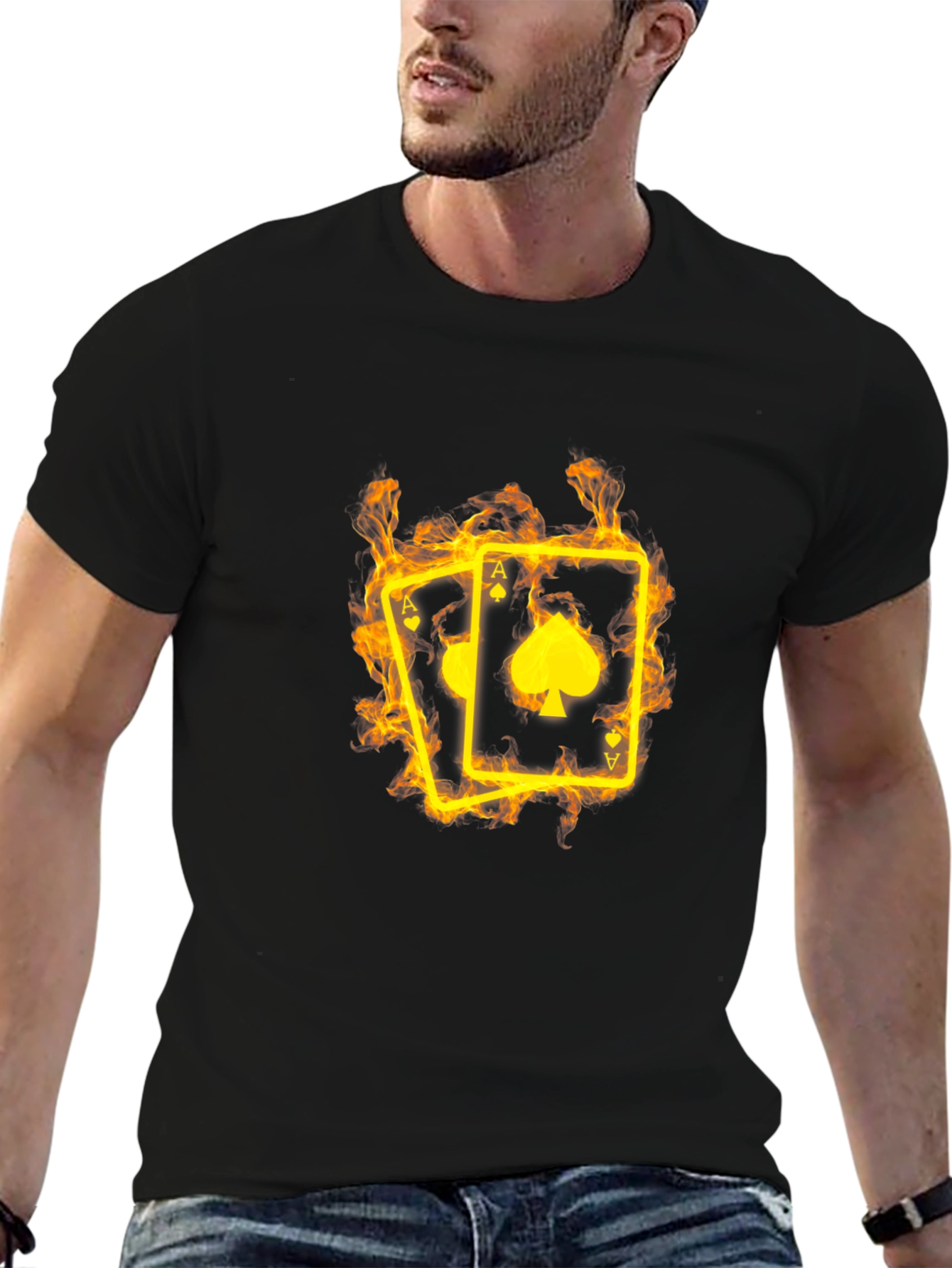 Black Ace Cards Flaming Graphic T-Shirt view 6