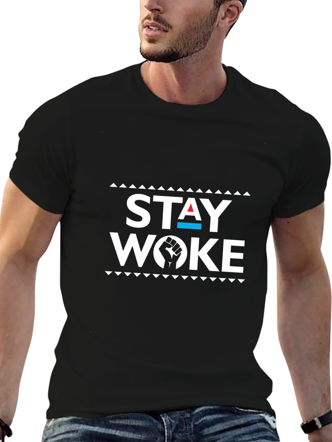 Black Stay Woke Graphic Tee - Black Cotton Blend view 6