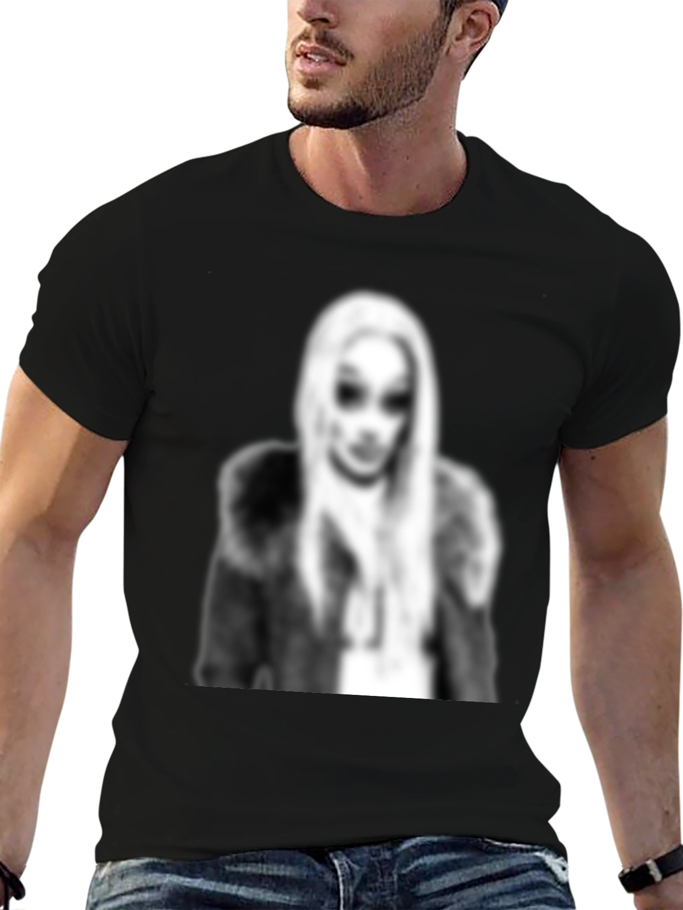 Black Black Graphic Tee - Woman with Fur Coat Print view 6