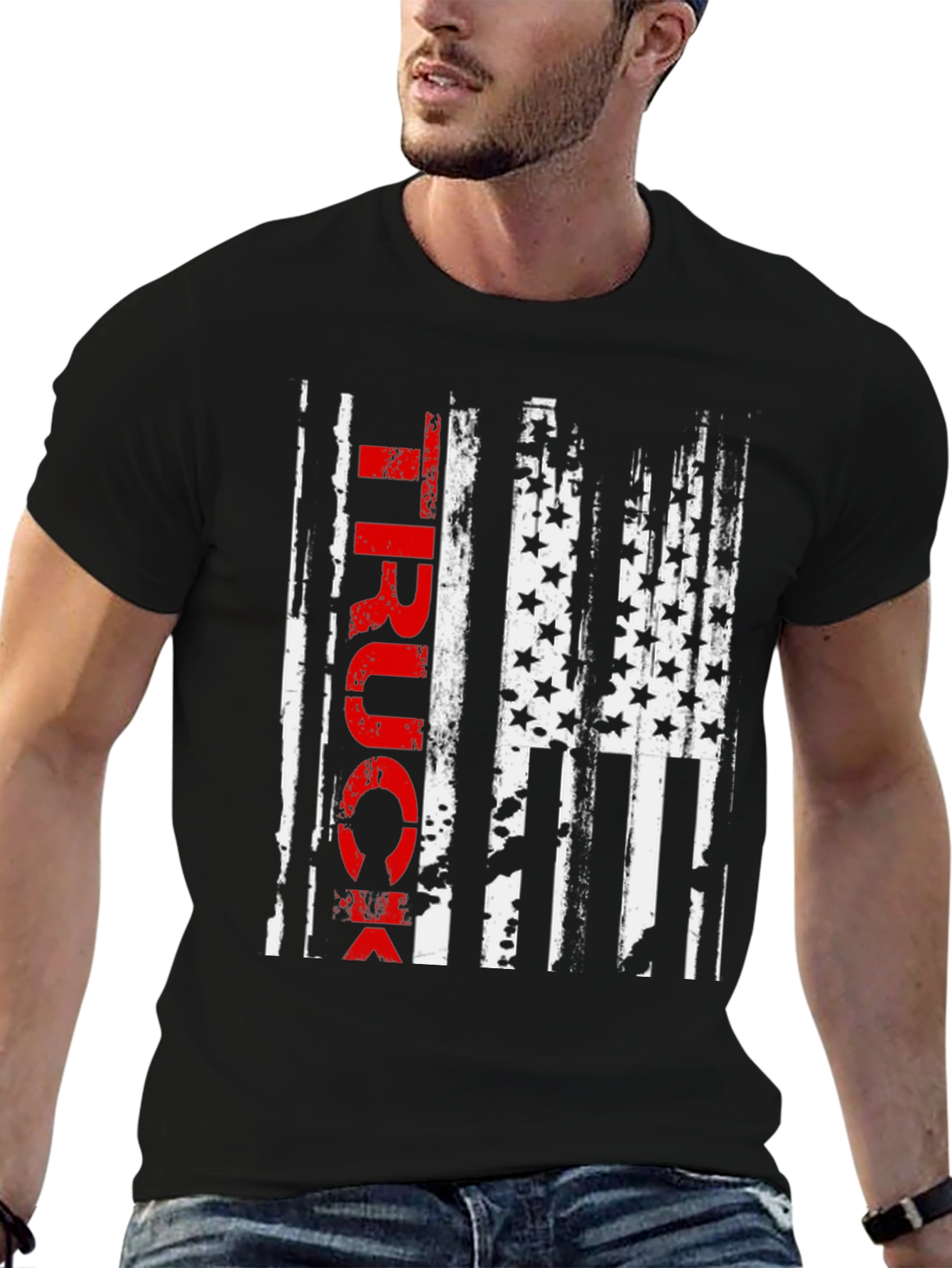 Black Truck American Flag Graphic Tee - Patriotic Style view 6