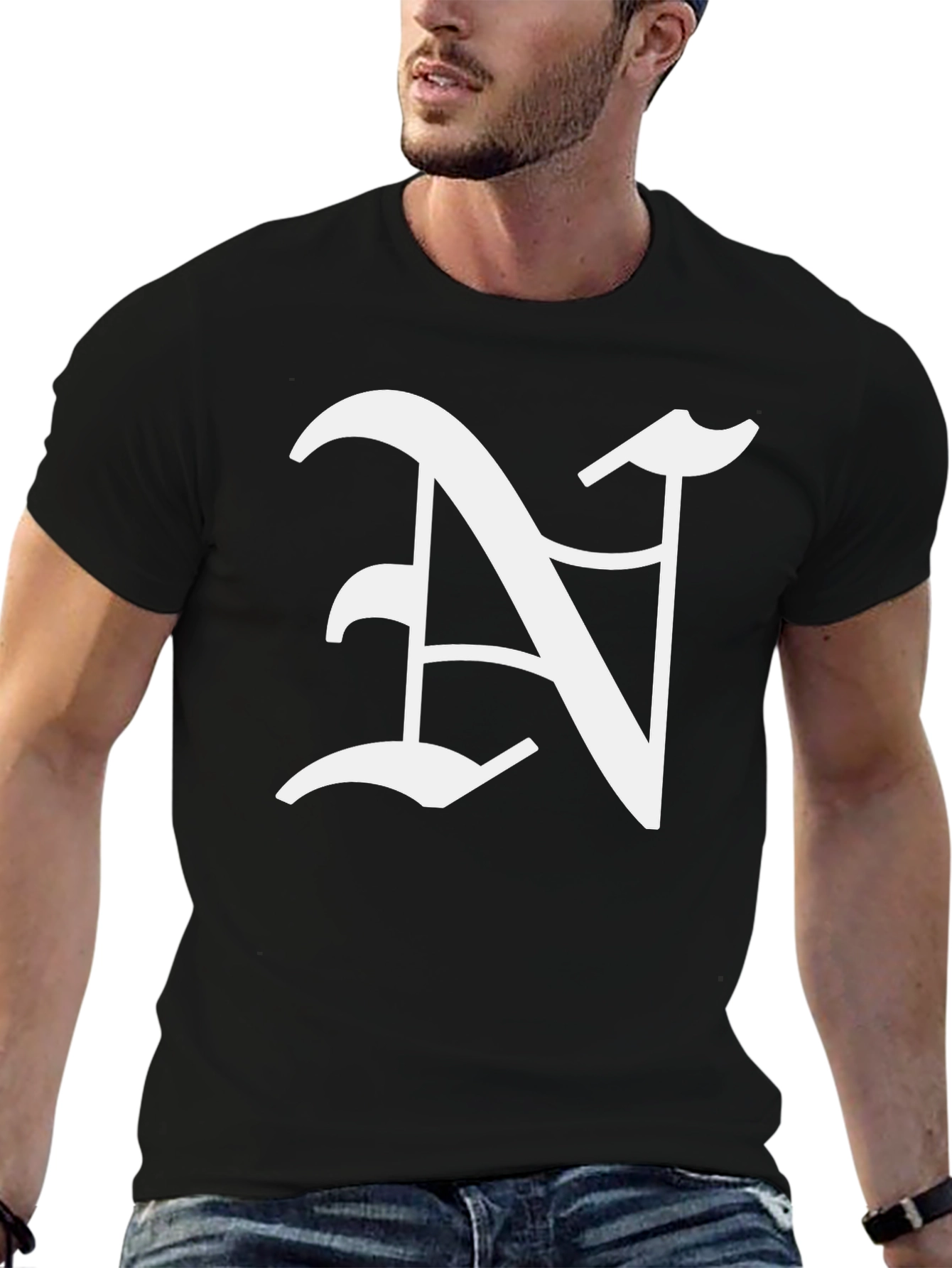 Black Black T-Shirt with White Letter N Graphic view 6