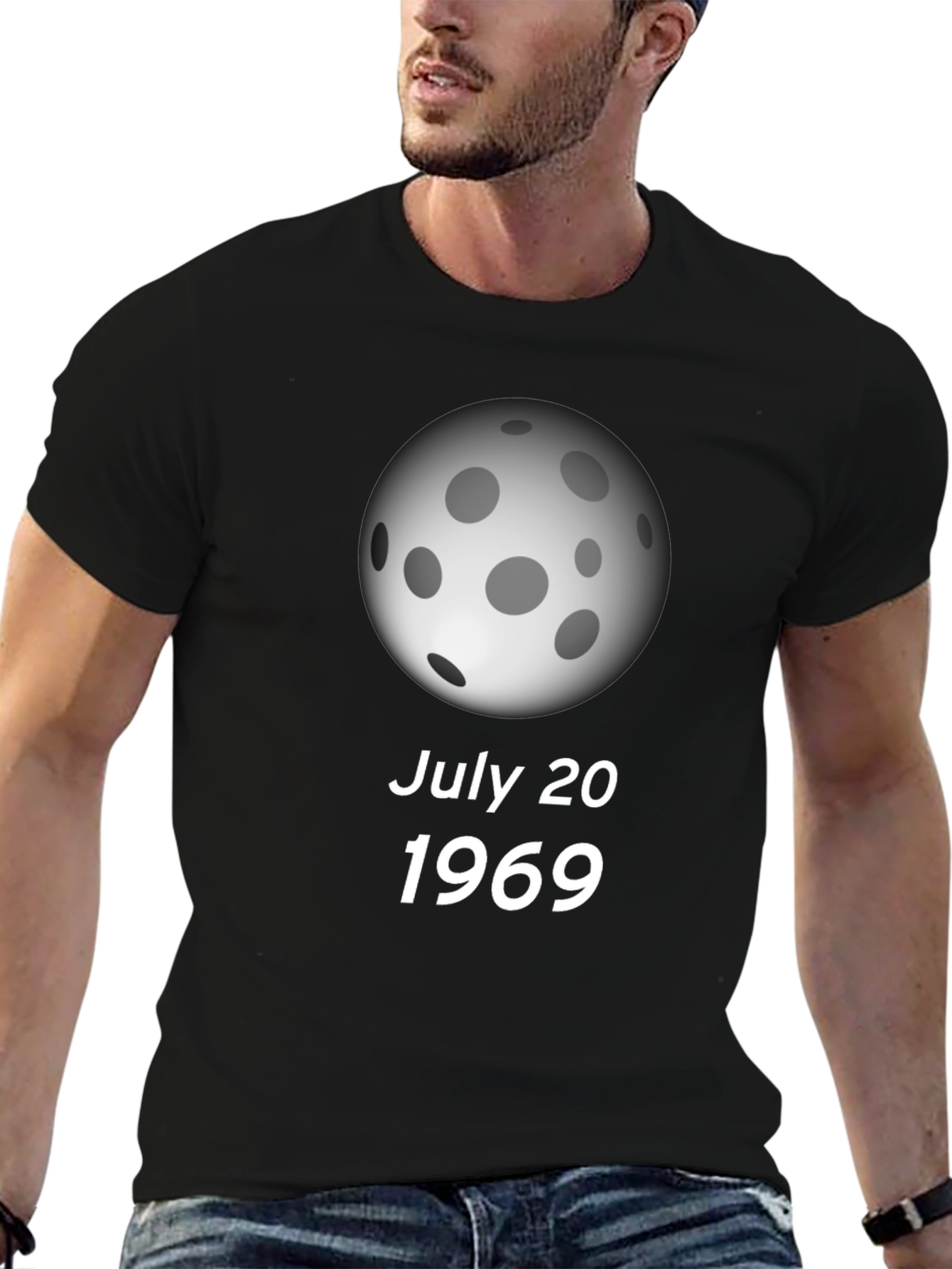 Black July 20 1969 Moon Landing Black T-Shirt view 6