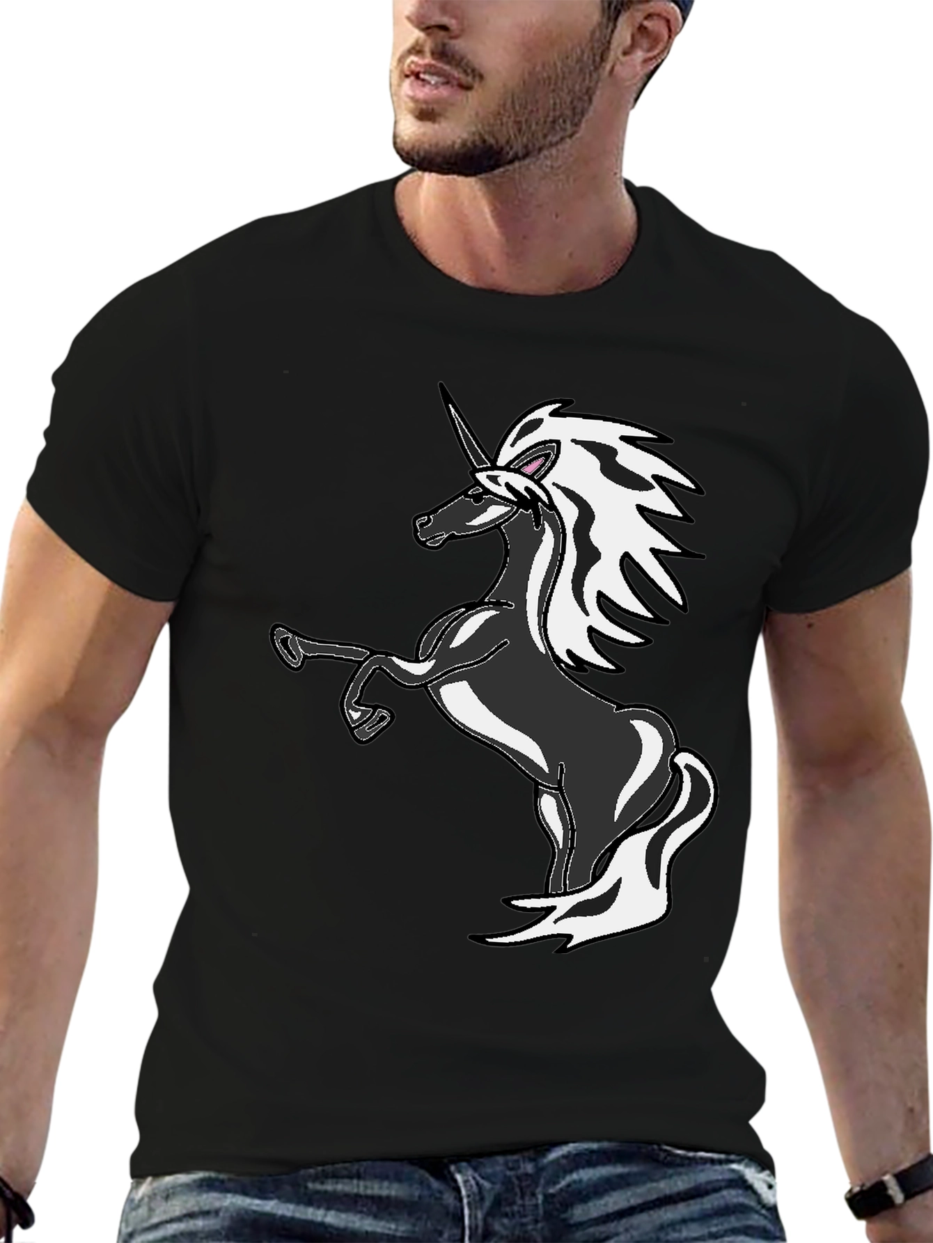 Black Unicorn Graphic Tee - Black Cotton Blend T-Shirt view 6
