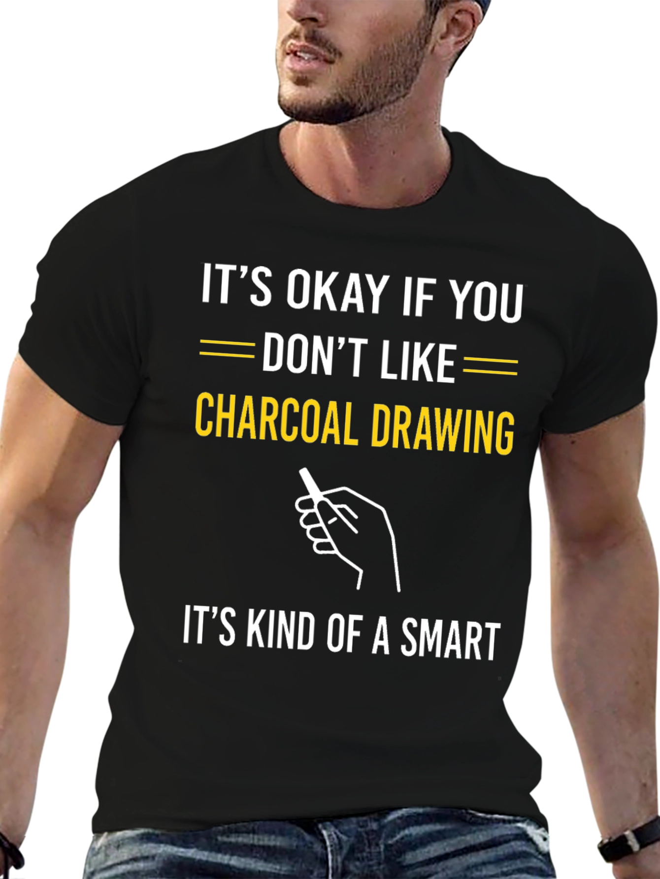 Black Funny Charcoal Drawing T-Shirt - Smart Humor Graphic Tee view 6