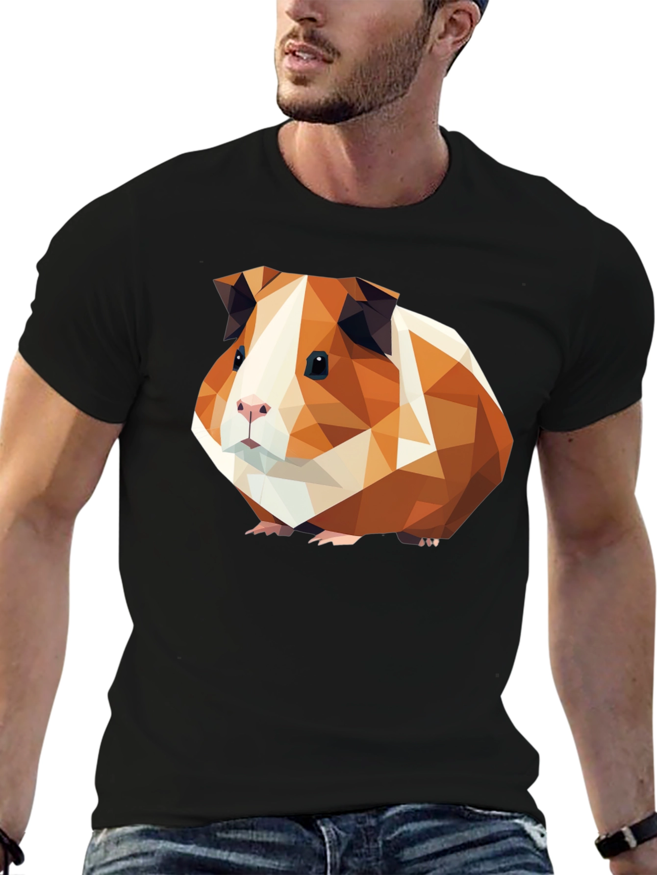 Black Geometric Guinea Pig Graphic Tee - Black Cotton T-Shirt view 6