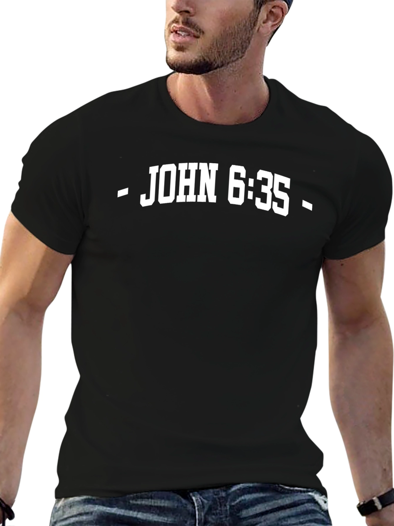 Black John 6:35 Graphic T-Shirt, Religious Tee view 6