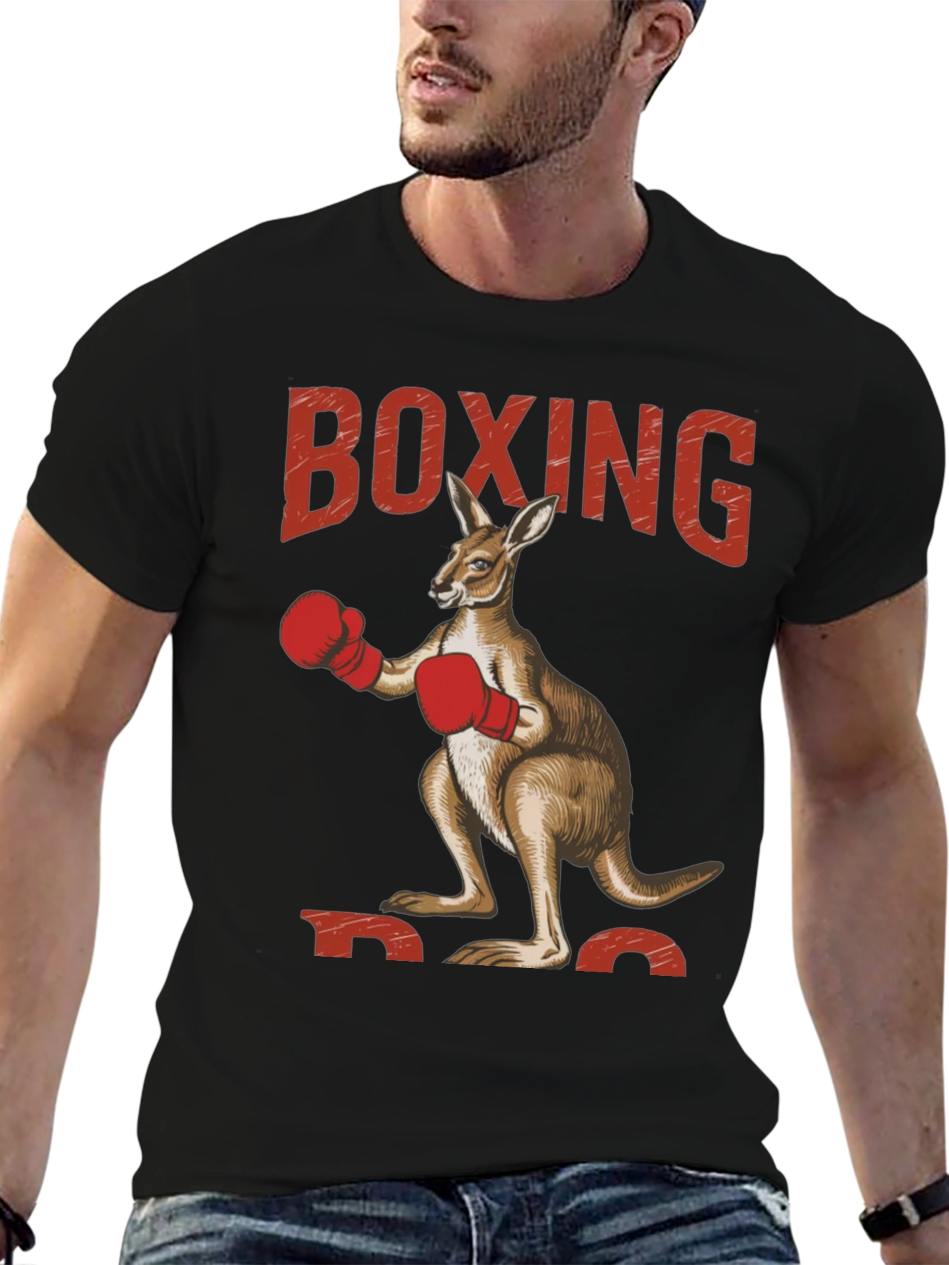 Black Boxing Kangaroo Graphic Tee - Black Cotton view 6