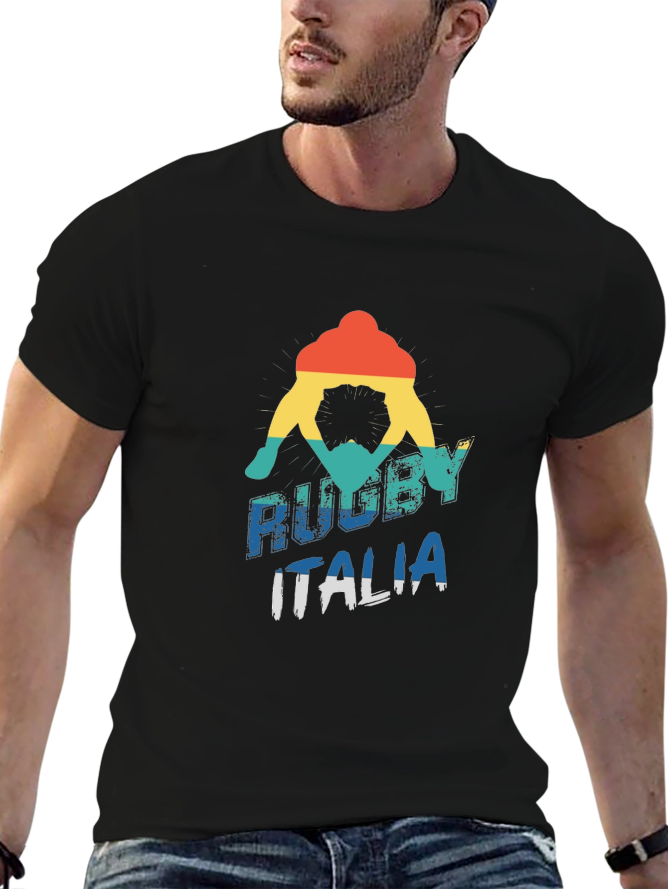Black Rugby Italia Graphic Tee - Retro Style view 6