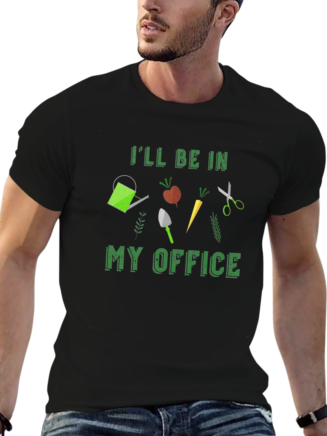 Black Gardener's Office T-Shirt - Gardening Apparel view 6