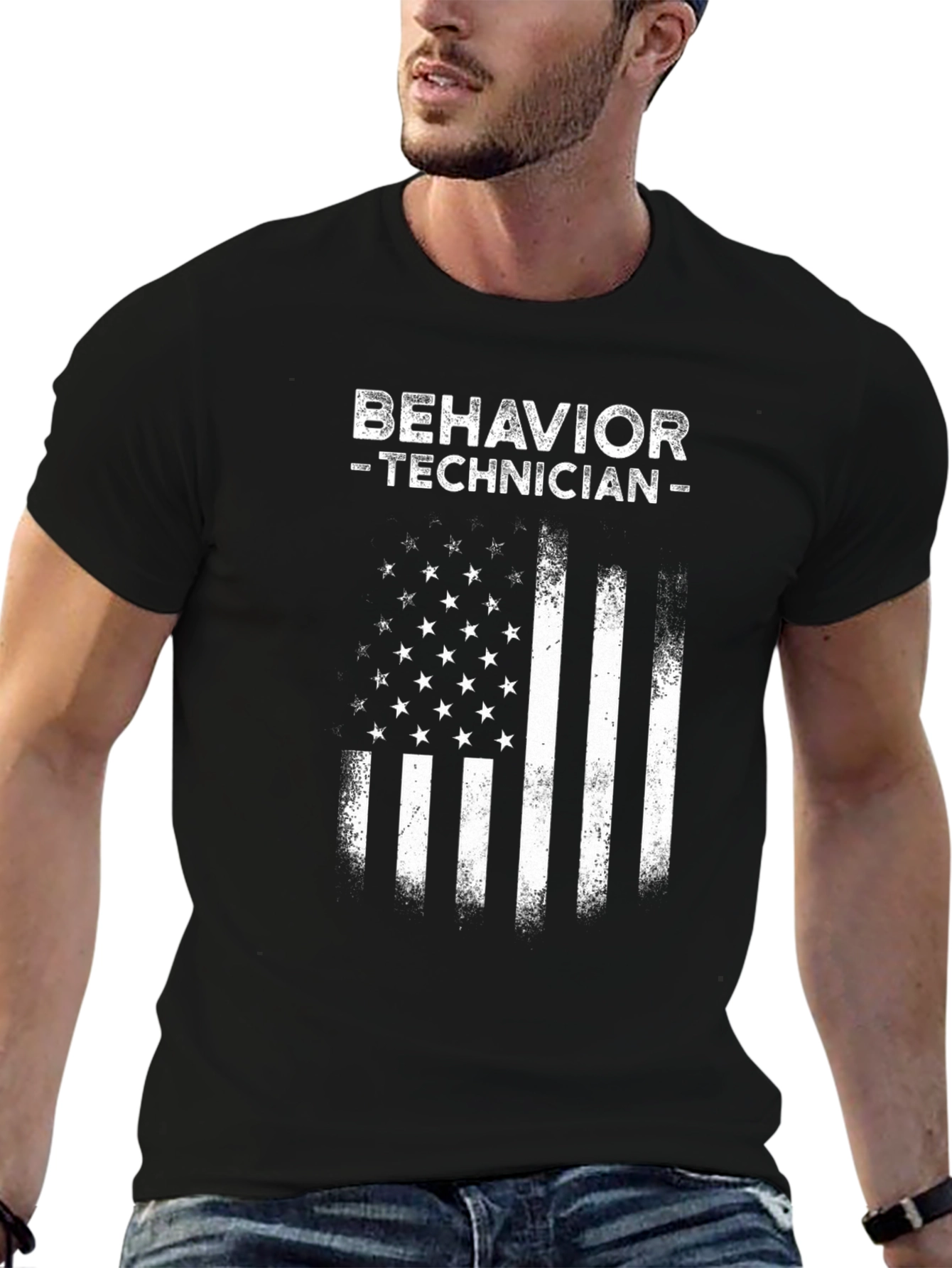 Black Behavior Technician USA Flag Graphic Tee view 6