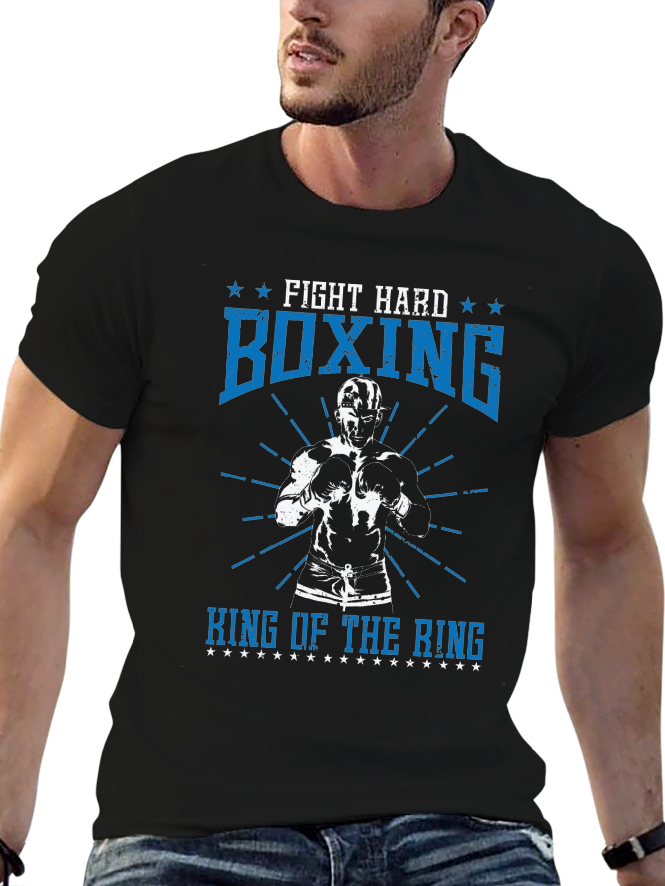 Black Fight Hard Boxing King of the Ring Men's Graphic Tee view 6