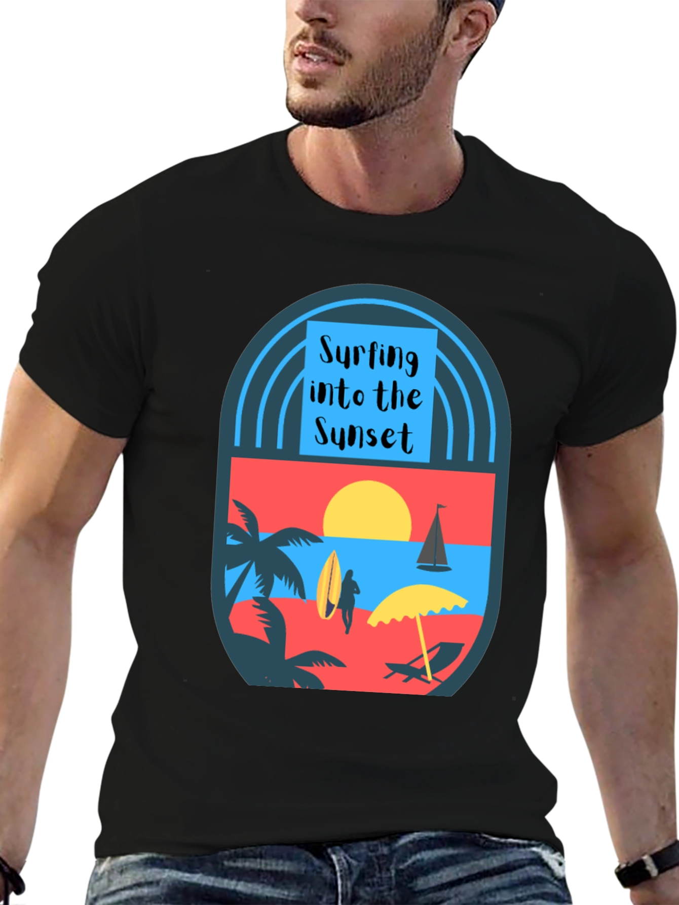 Black Surfing Into the Sunset Graphic Tee view 6