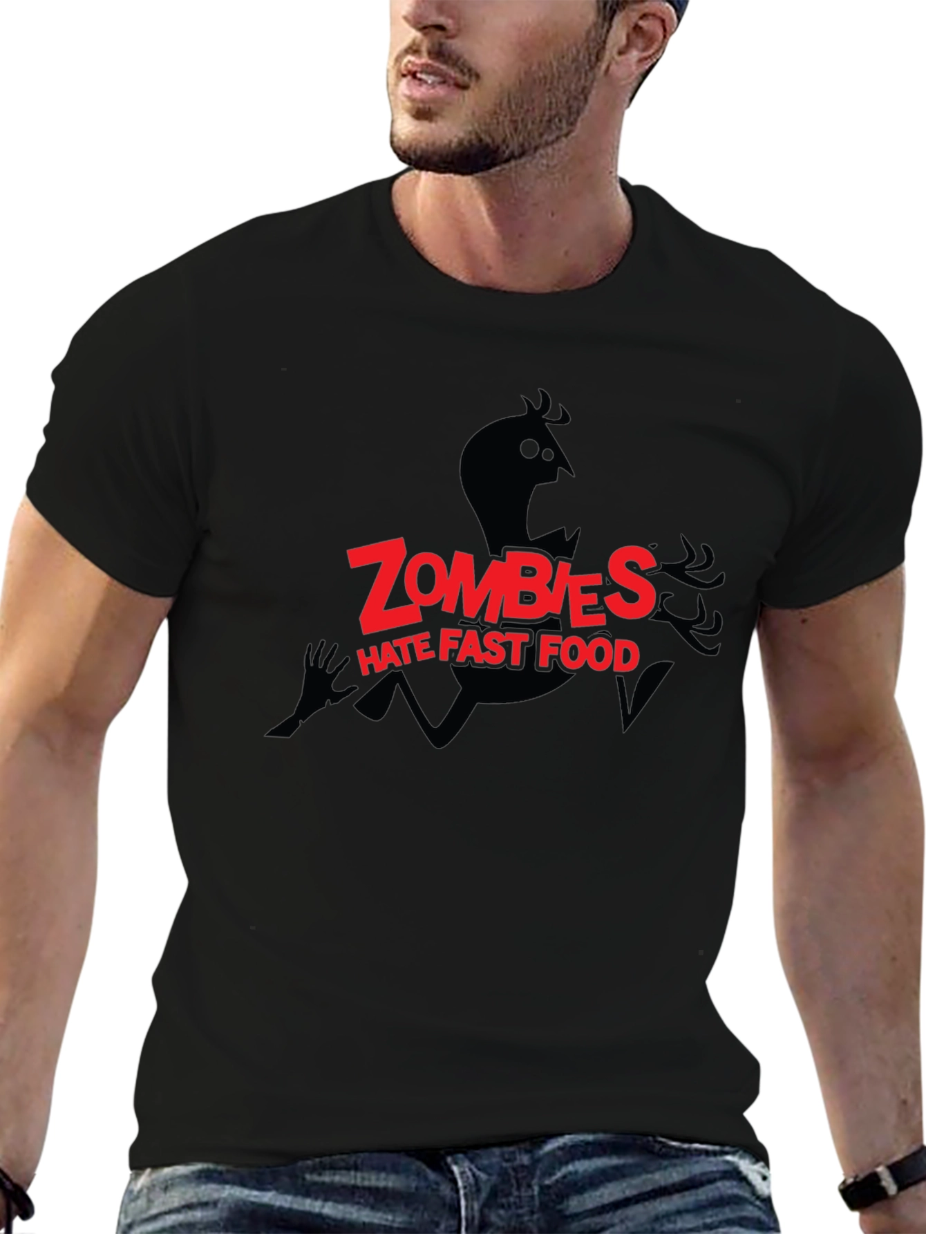 Black Zombies Hate Fast Food Graphic Black T-Shirt view 6