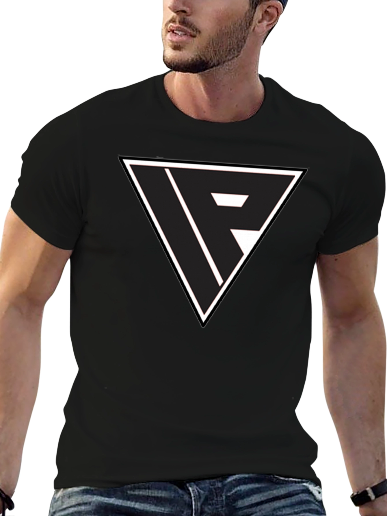 Black Black T-Shirt with Triangle Logo Graphic view 6