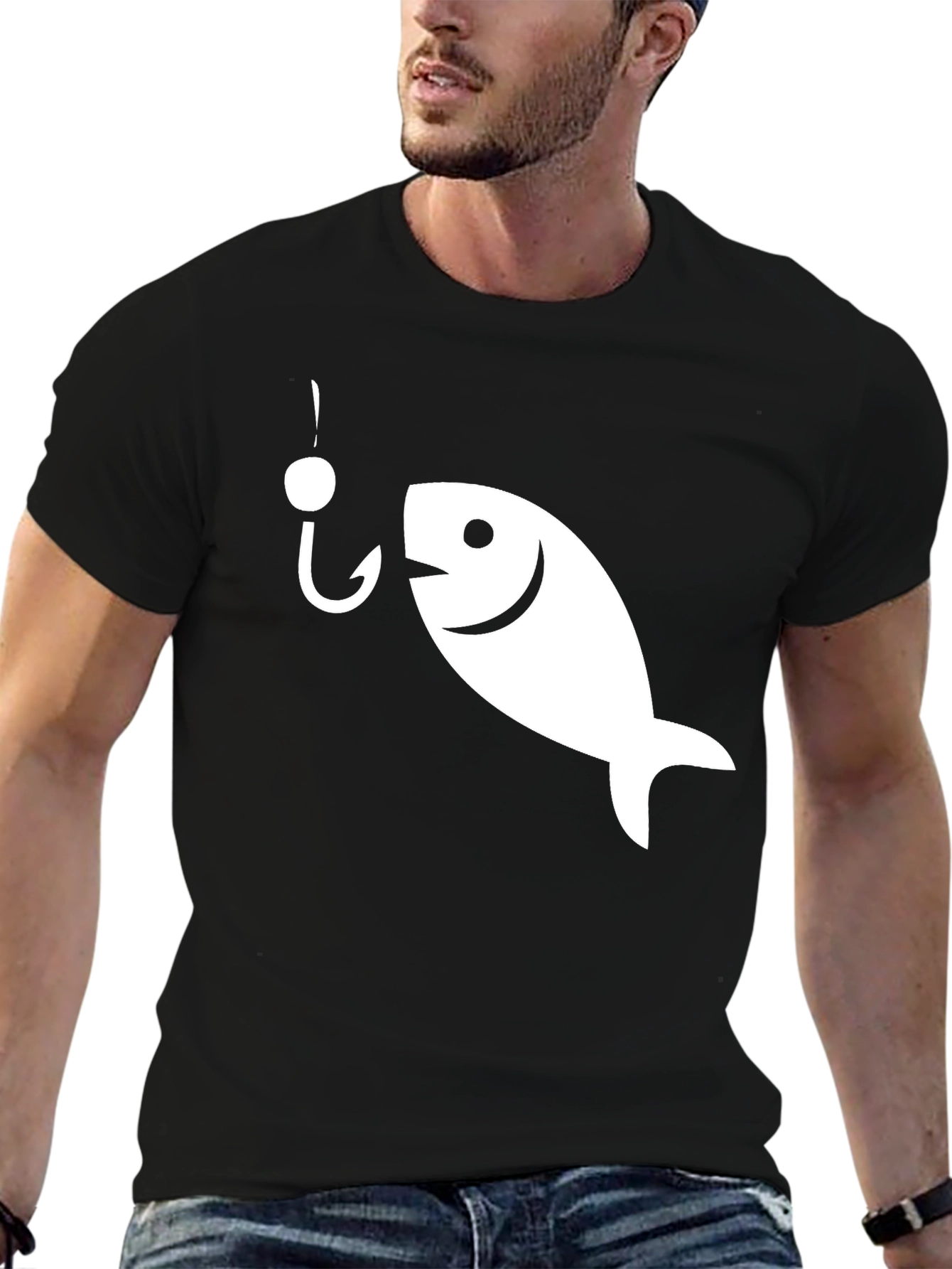 Black Funny Fish Hook Graphic T-Shirt - Black view 6