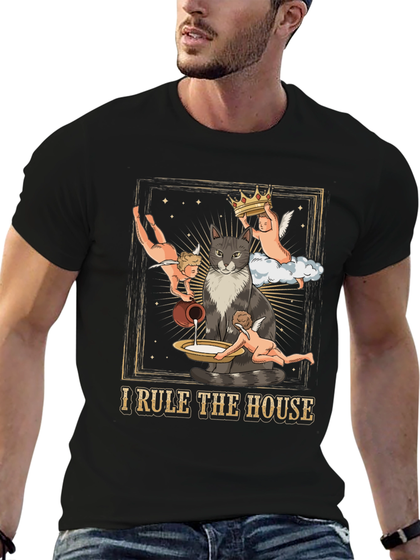 Black Cat King T-Shirt - "I Rule the House" Funny Tee view 6