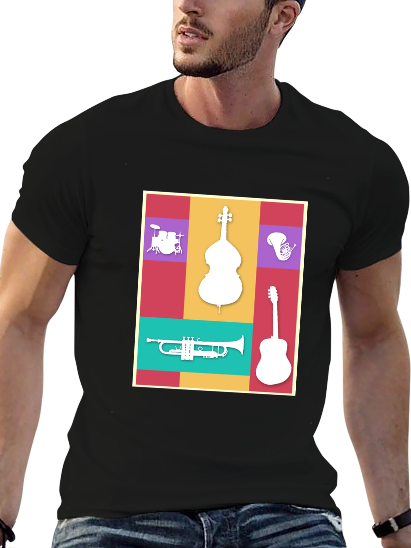 Black Musical Instrument Collage T-Shirt view 6