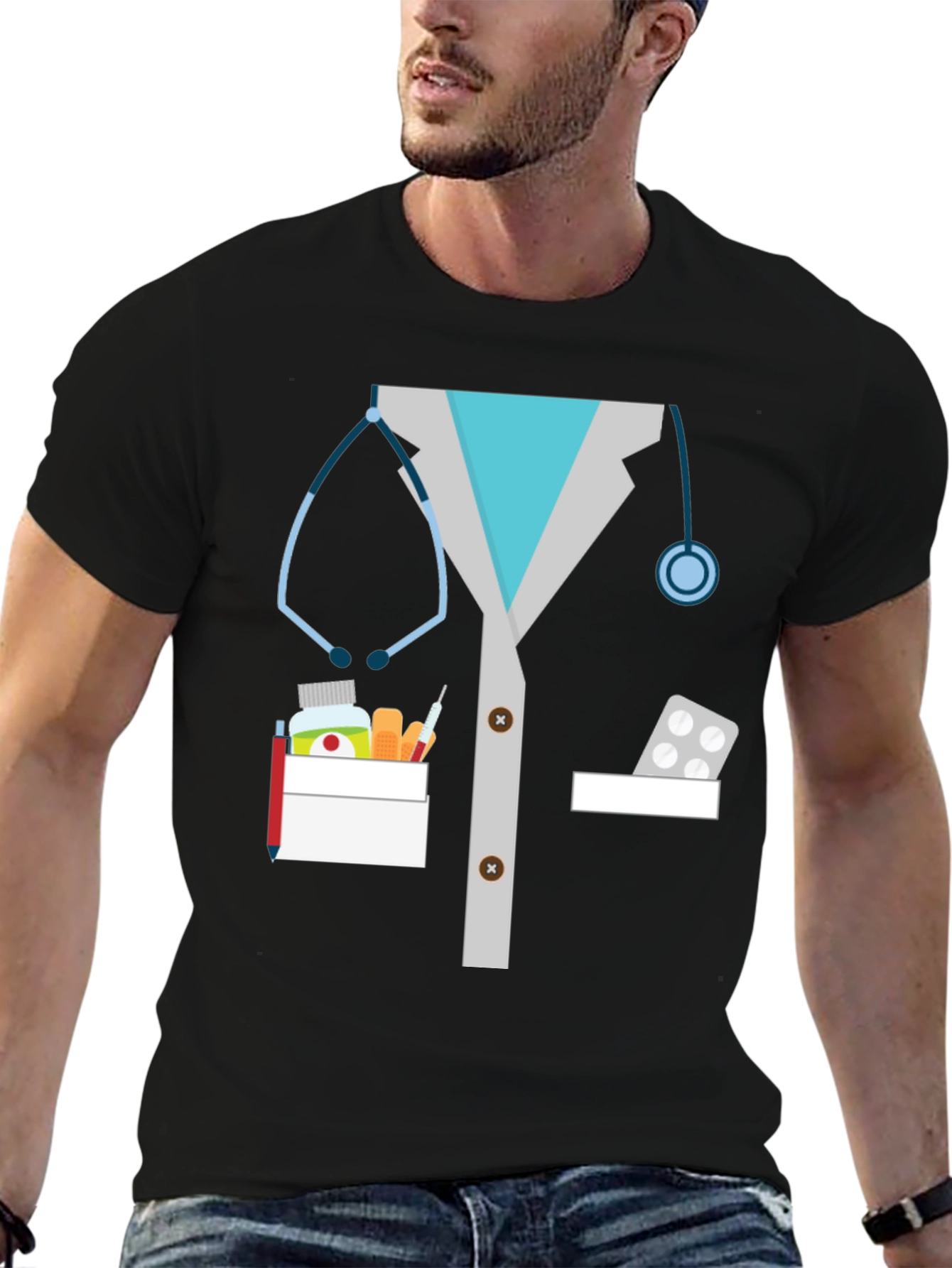 Black Doctor Lab Coat Graphic Novelty T-Shirt view 6