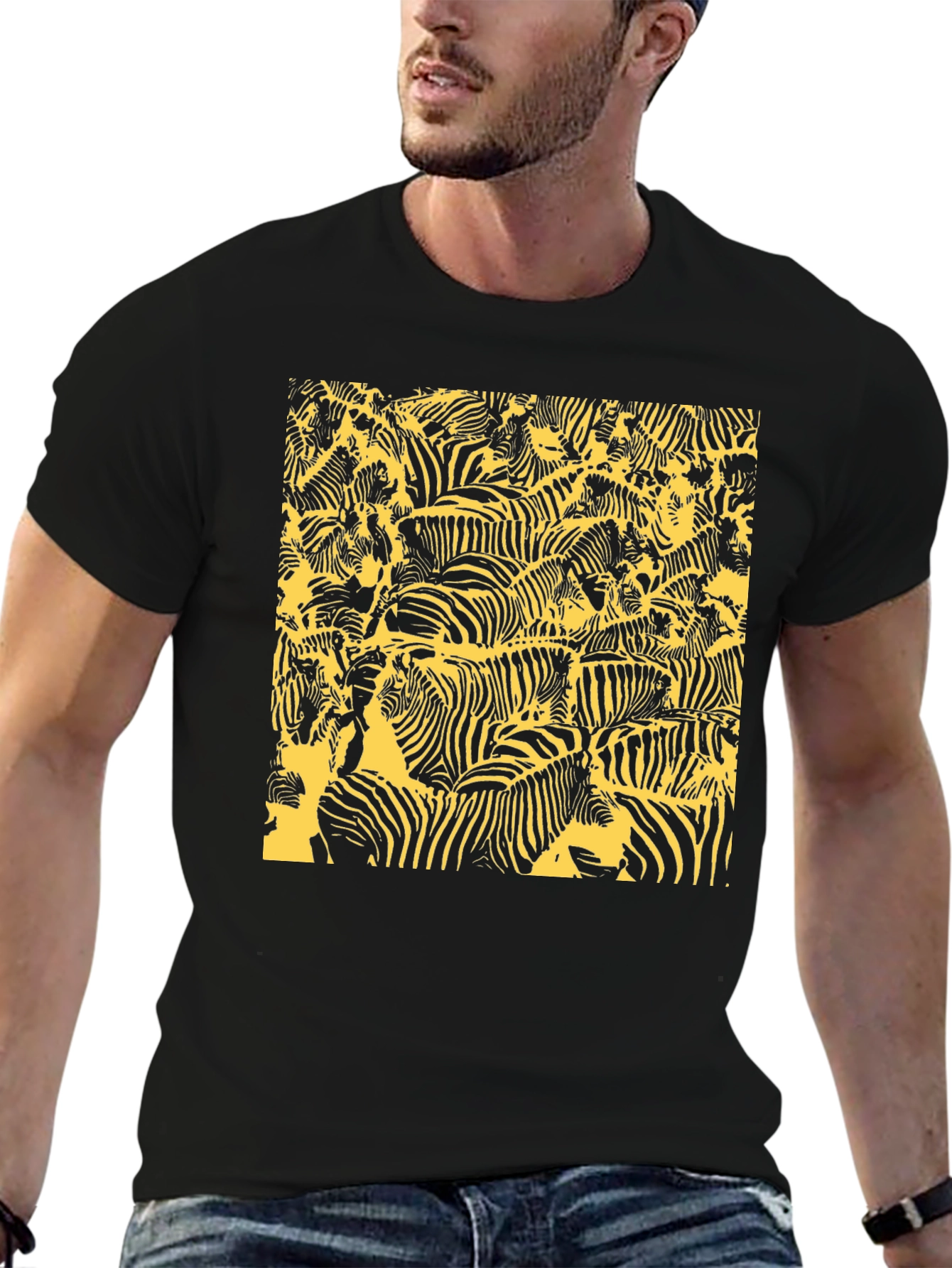 Black Zebra Print Men's Graphic Tee view 6