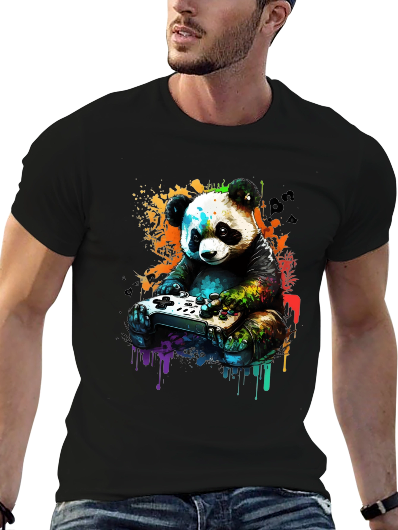 Black Gamer Panda Graphic Tee - Unique Design, Comfortable Fit view 6