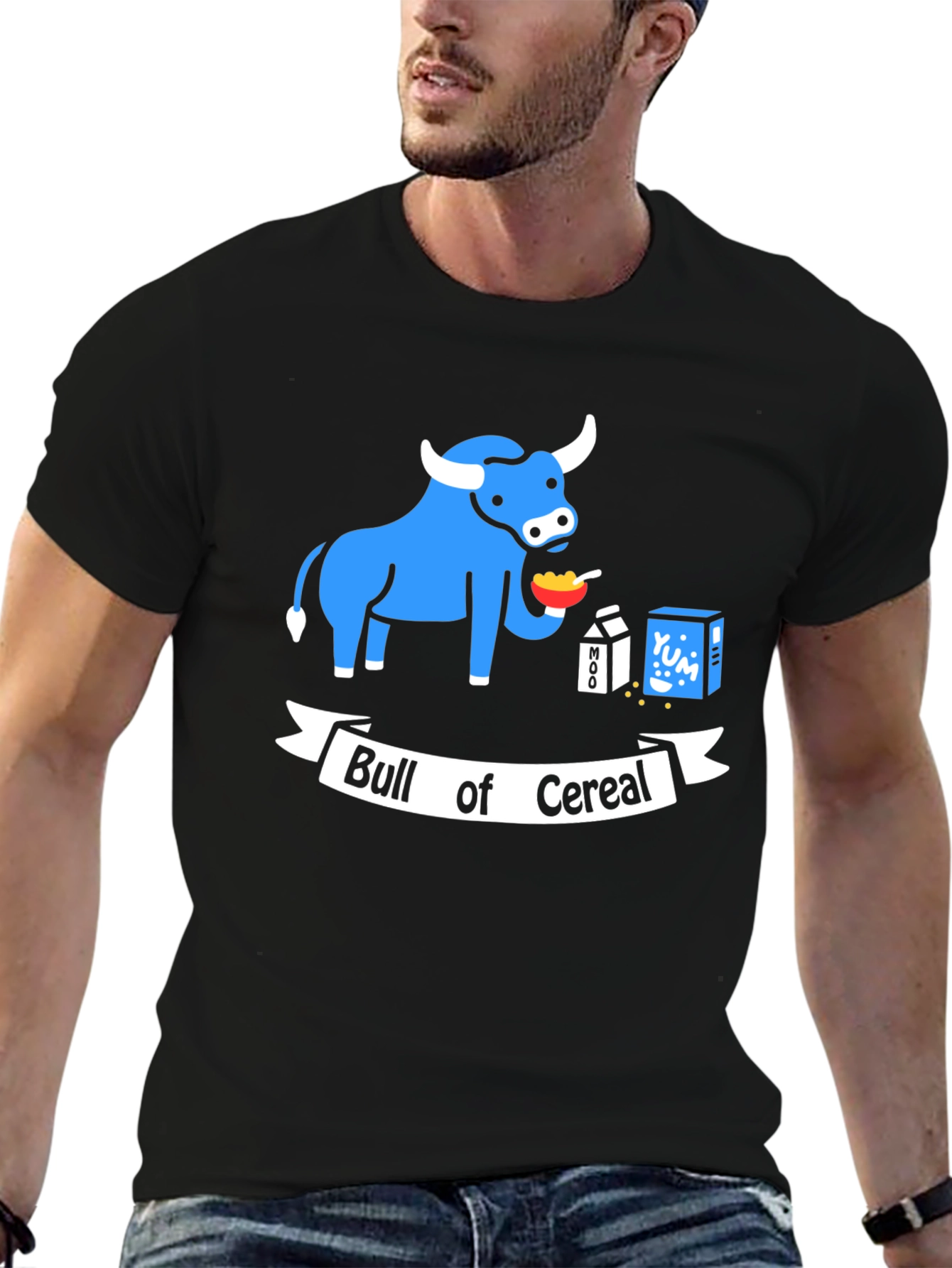Black Bull of Cereal T-Shirt: Funny Cartoon Graphic Tee view 6