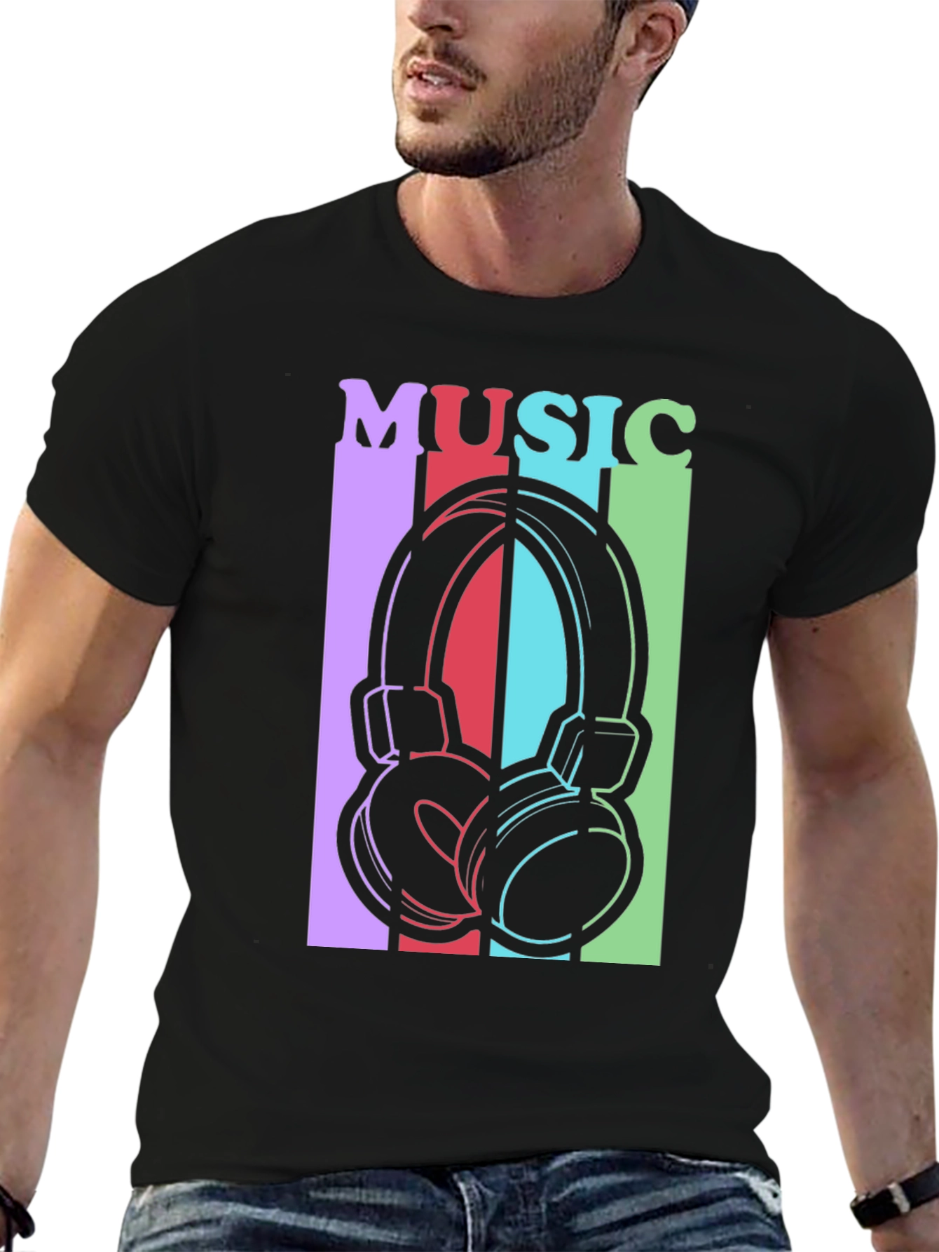 Black Music Headphones Graphic Tee - Stylish Unisex T-Shirt view 6