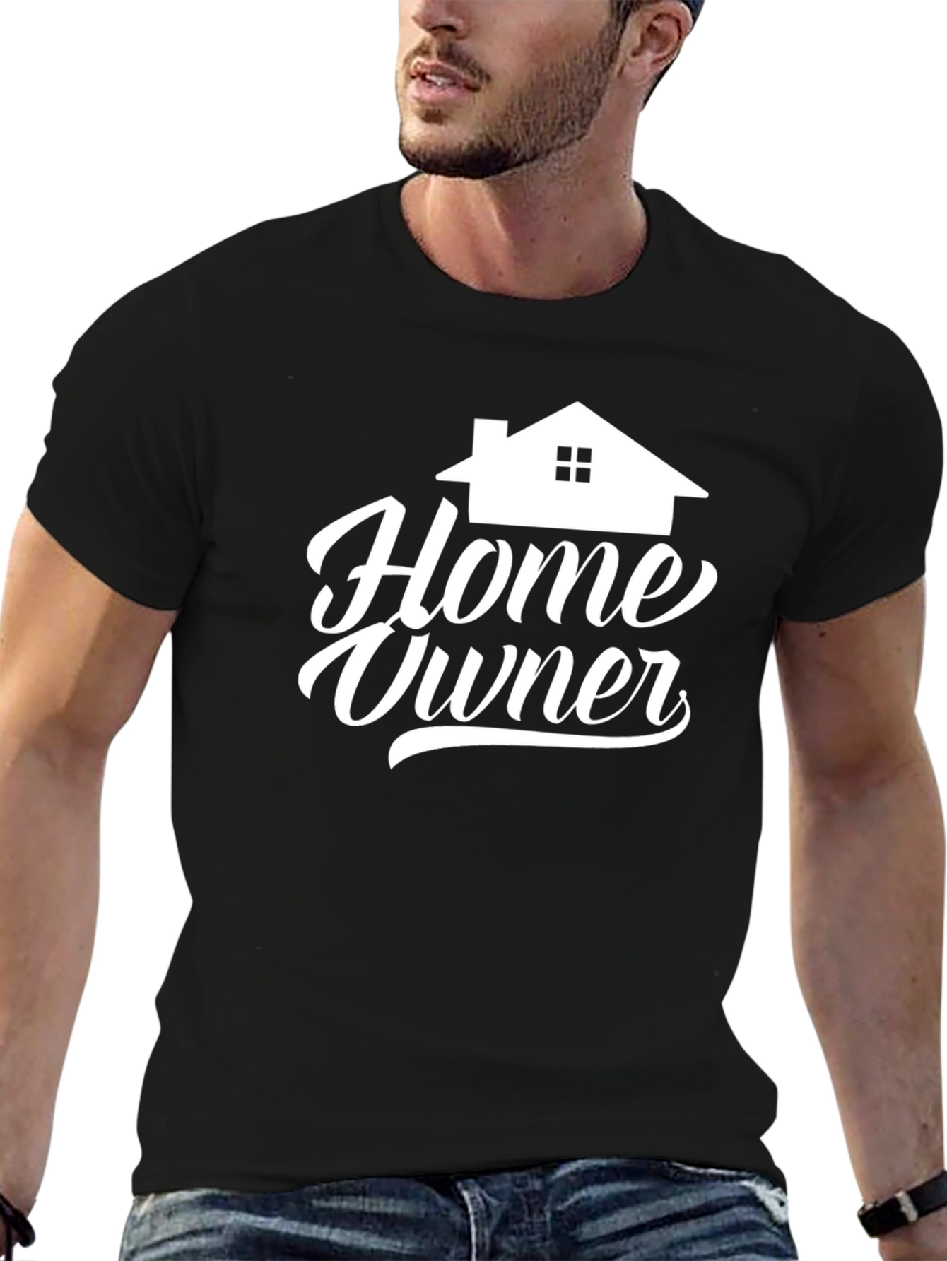 Black Home Owner Graphic Tee - Black Cotton T-Shirt view 6