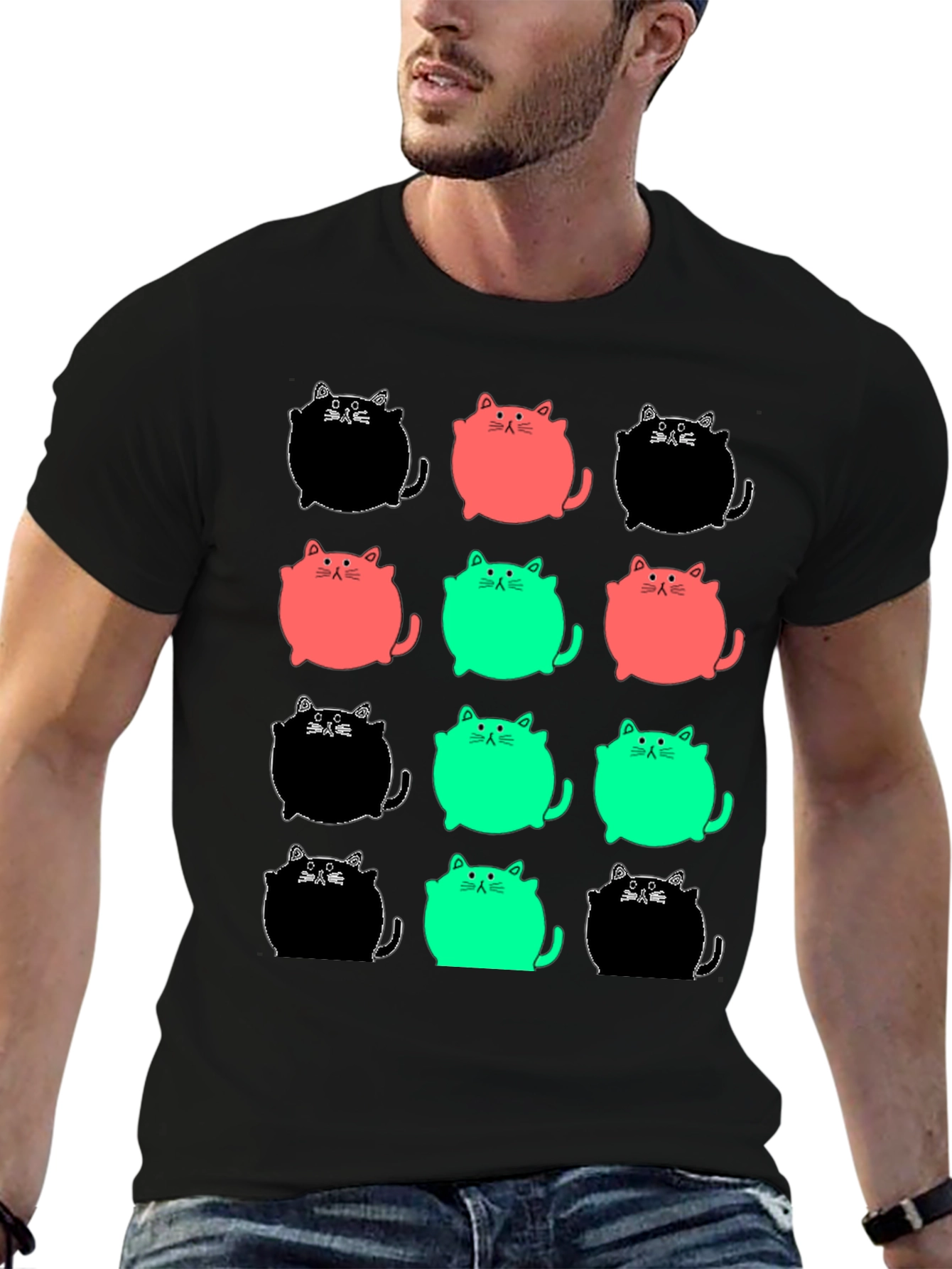 Black Funky Cat Pattern Tee view 6