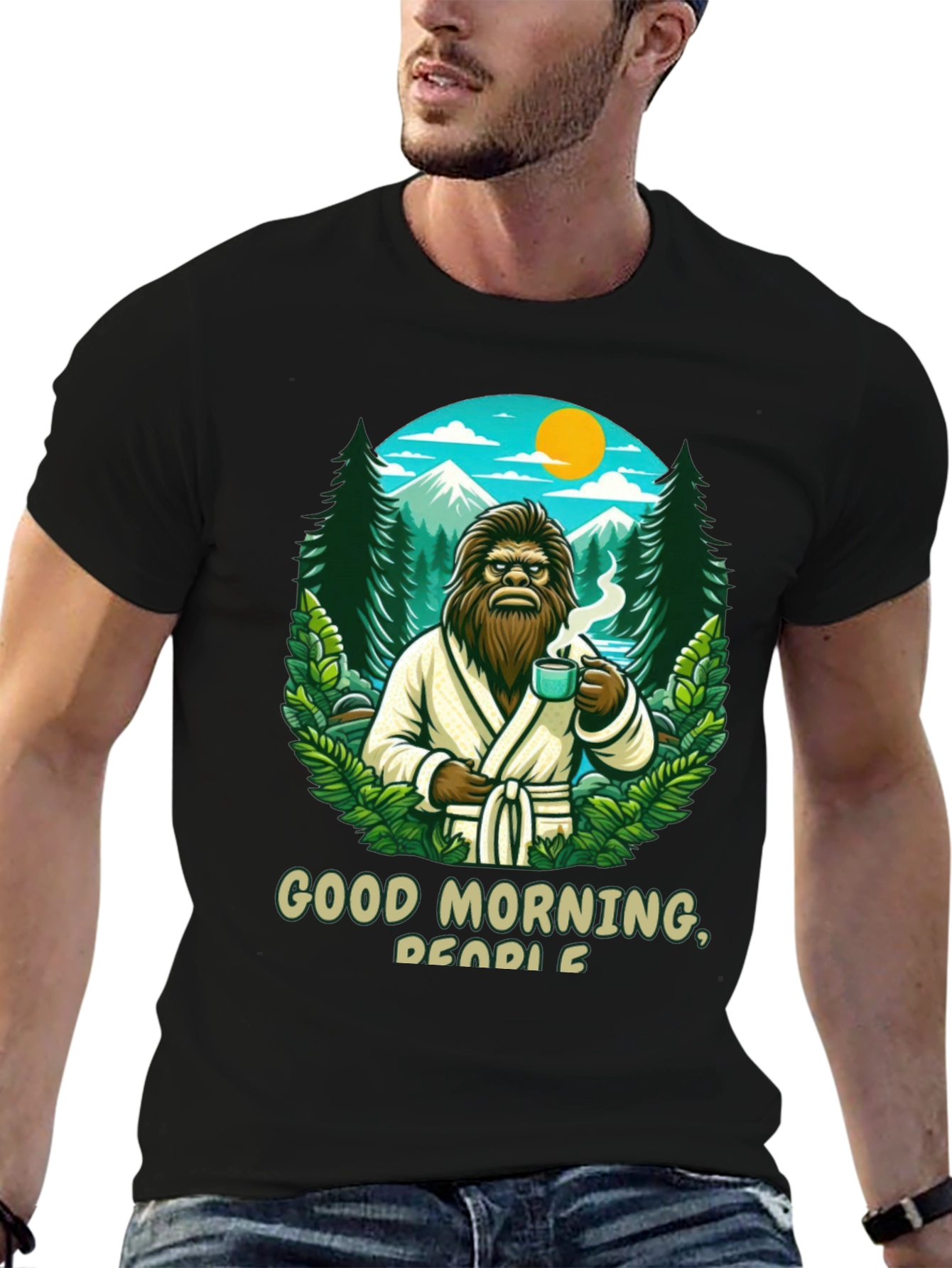 Black Good Morning Bigfoot Graphic Tee view 6