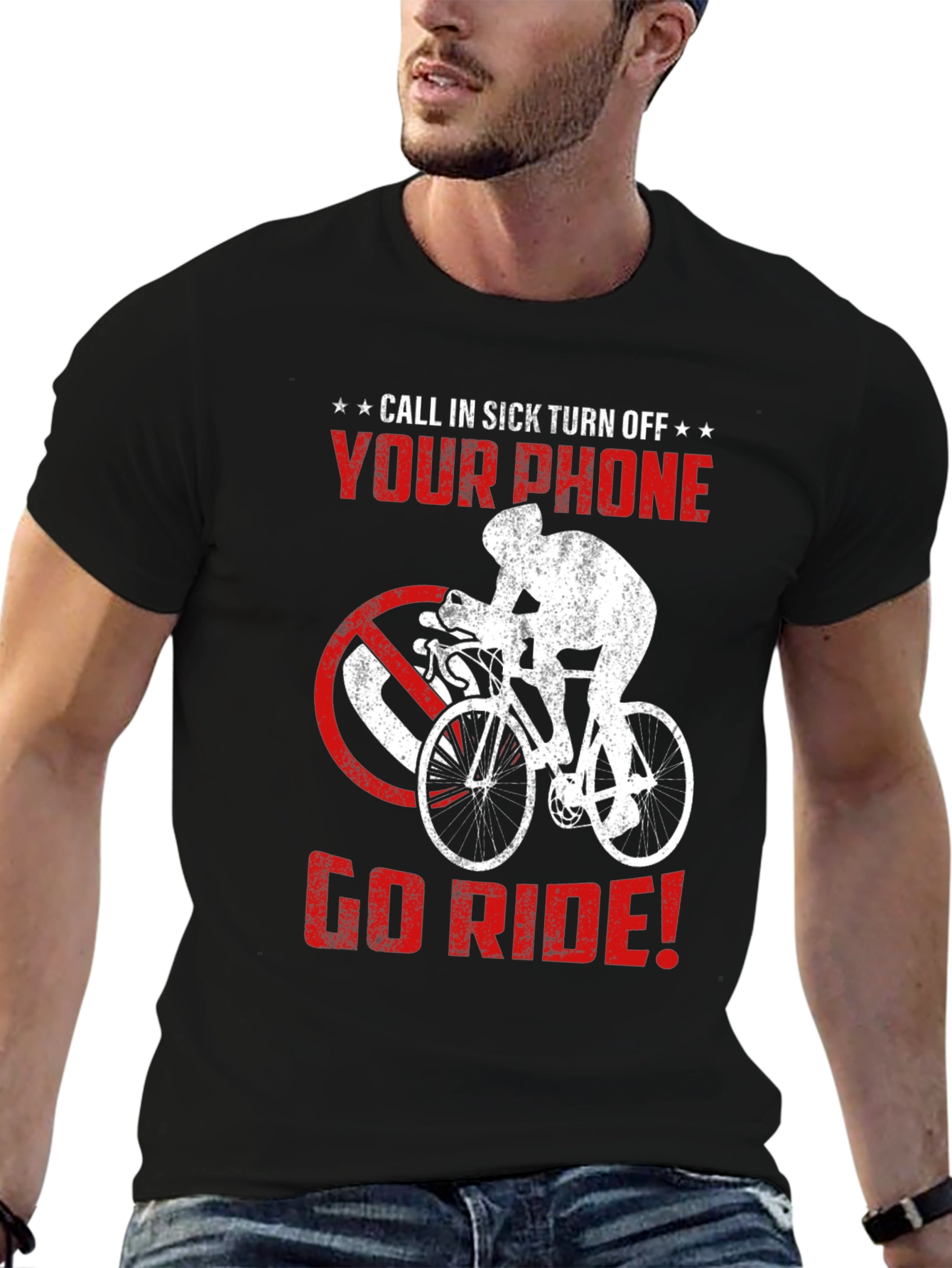 Black Call in Sick Cycling T-Shirt view 6