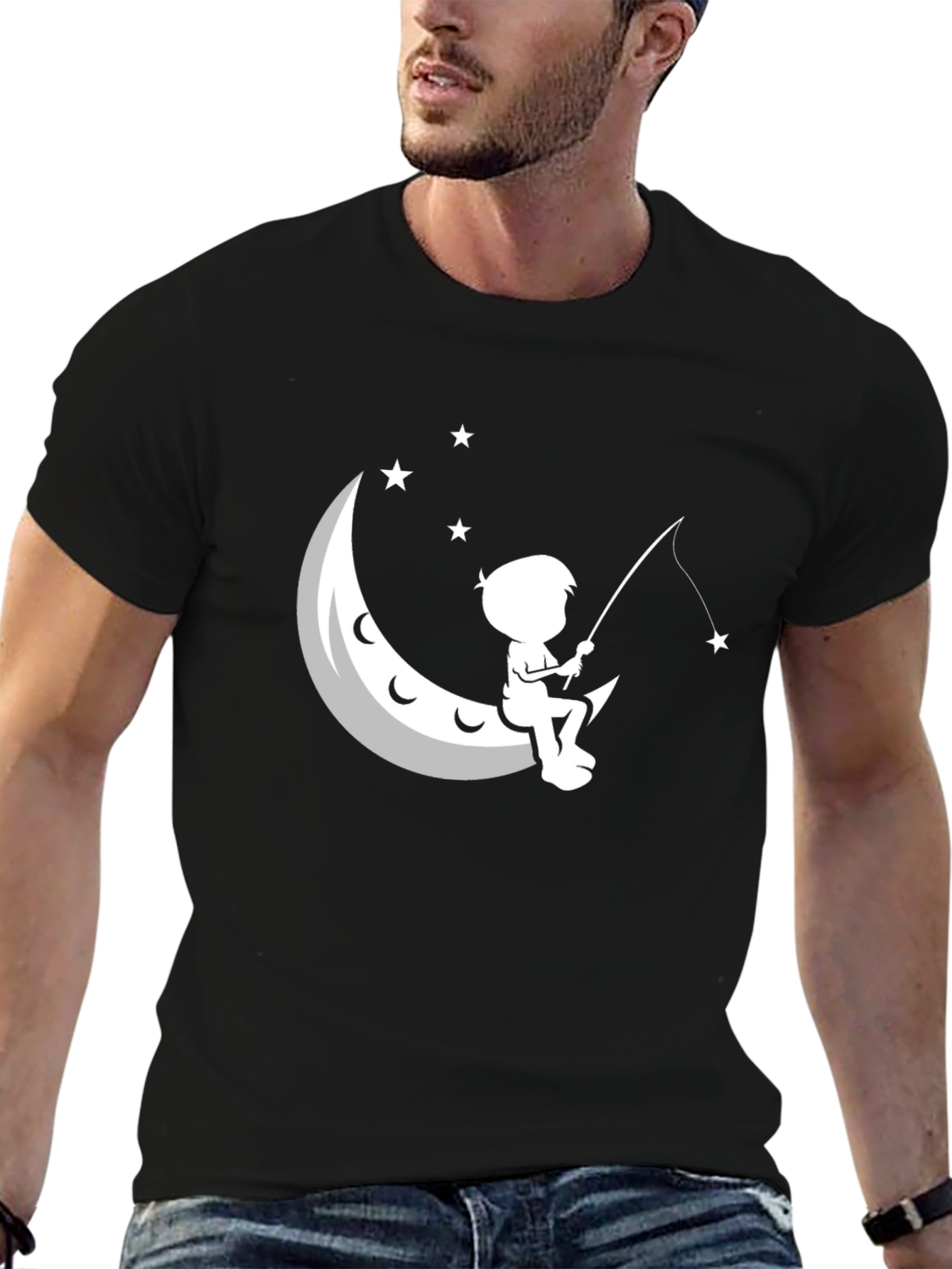 Black Boy Fishing on Moon Graphic T-Shirt view 6
