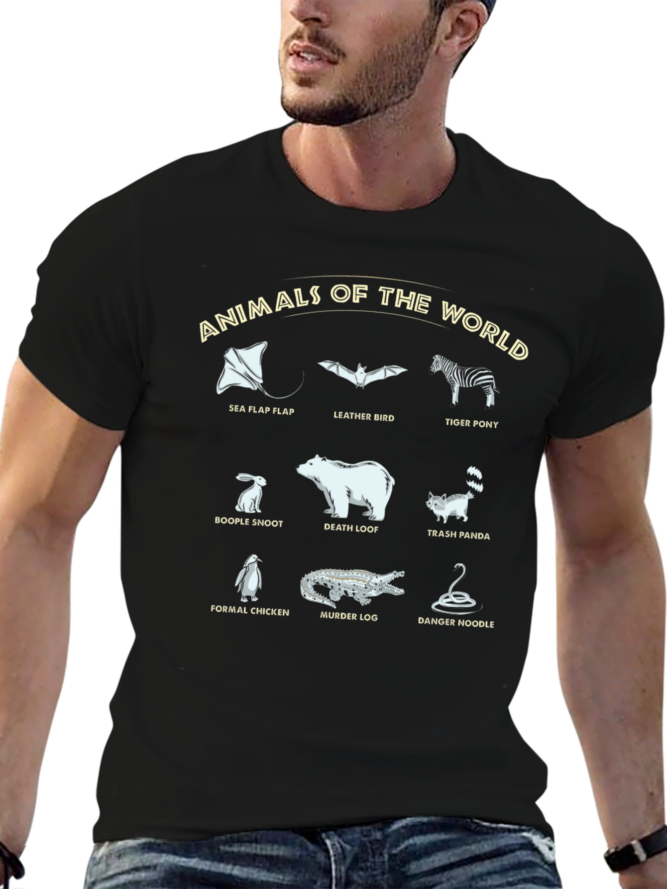 Black Animals of the World Graphic T-Shirt - Funny Zoology view 6