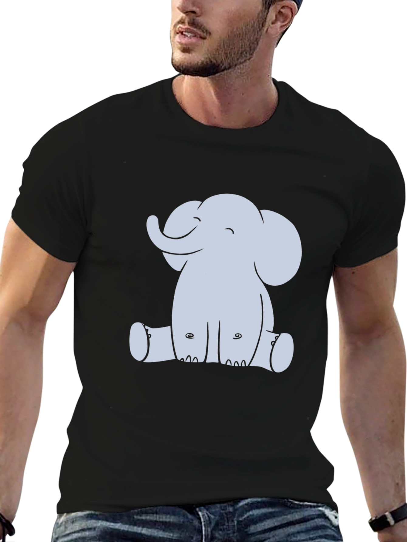 Black Cute Elephant Graphic Black T-Shirt view 6