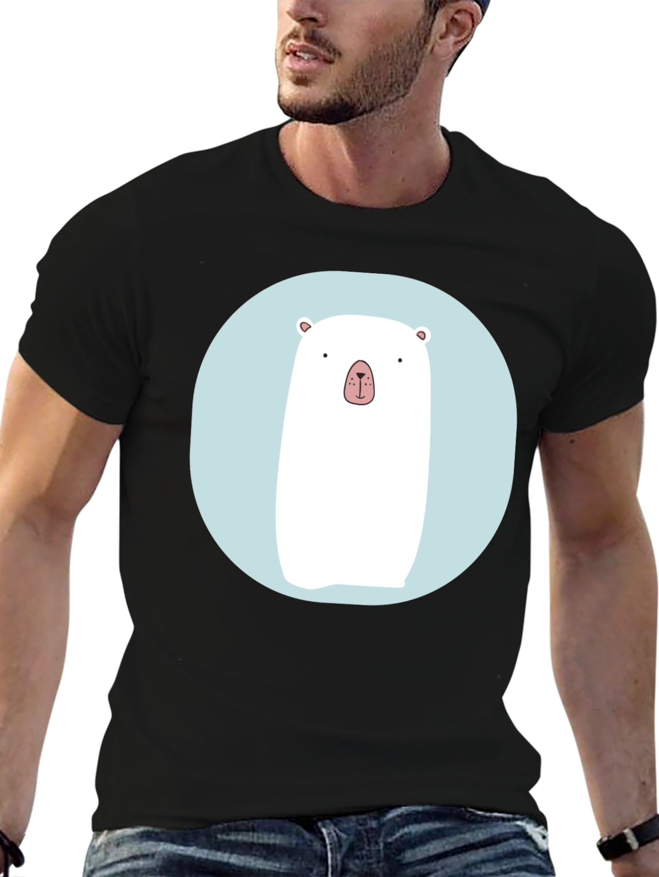 Black Cute Polar Bear Graphic T-Shirt - Black view 6