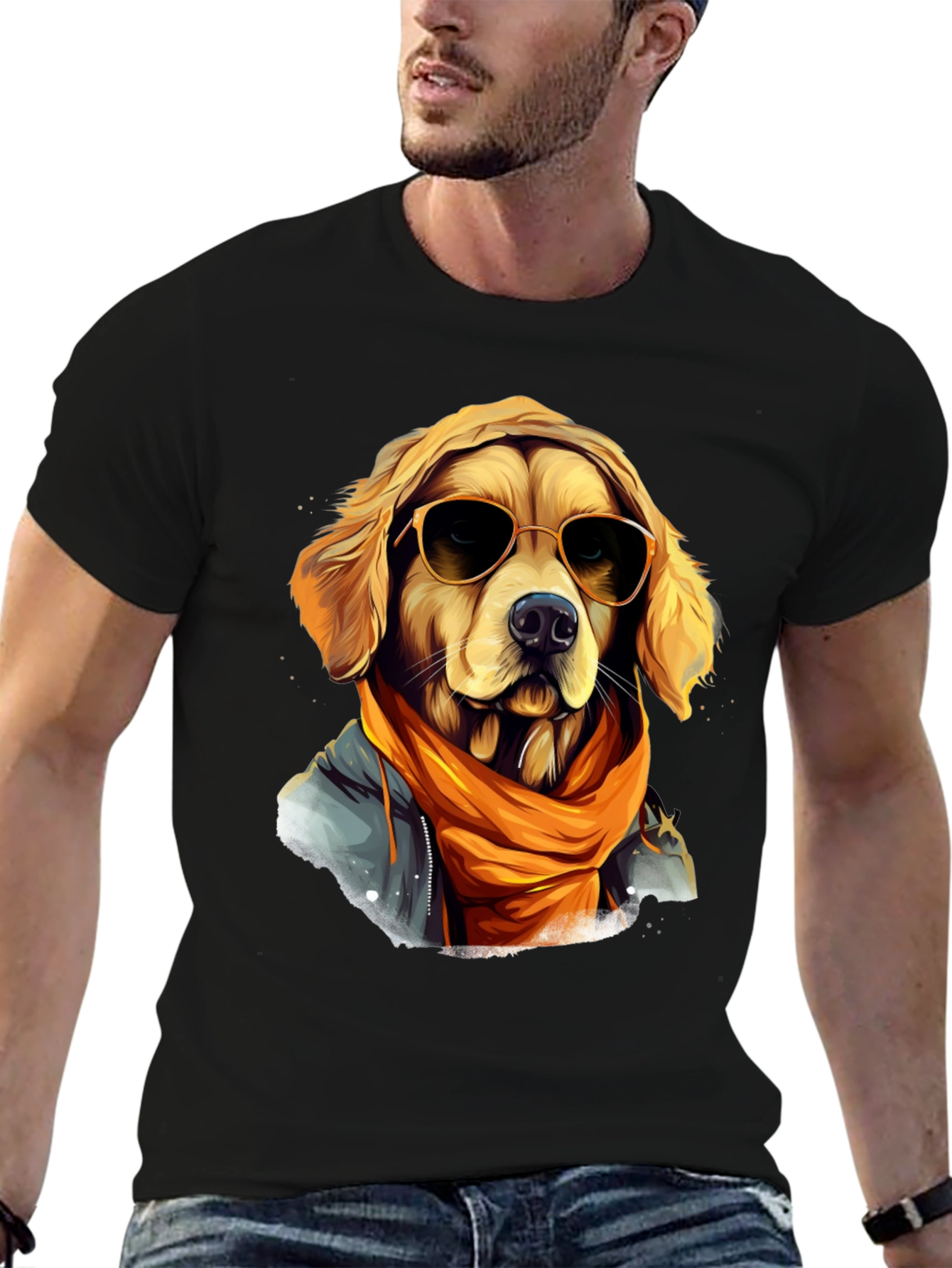 Black Dog with Sunglasses T-Shirt - Cool Graphic Tee view 6