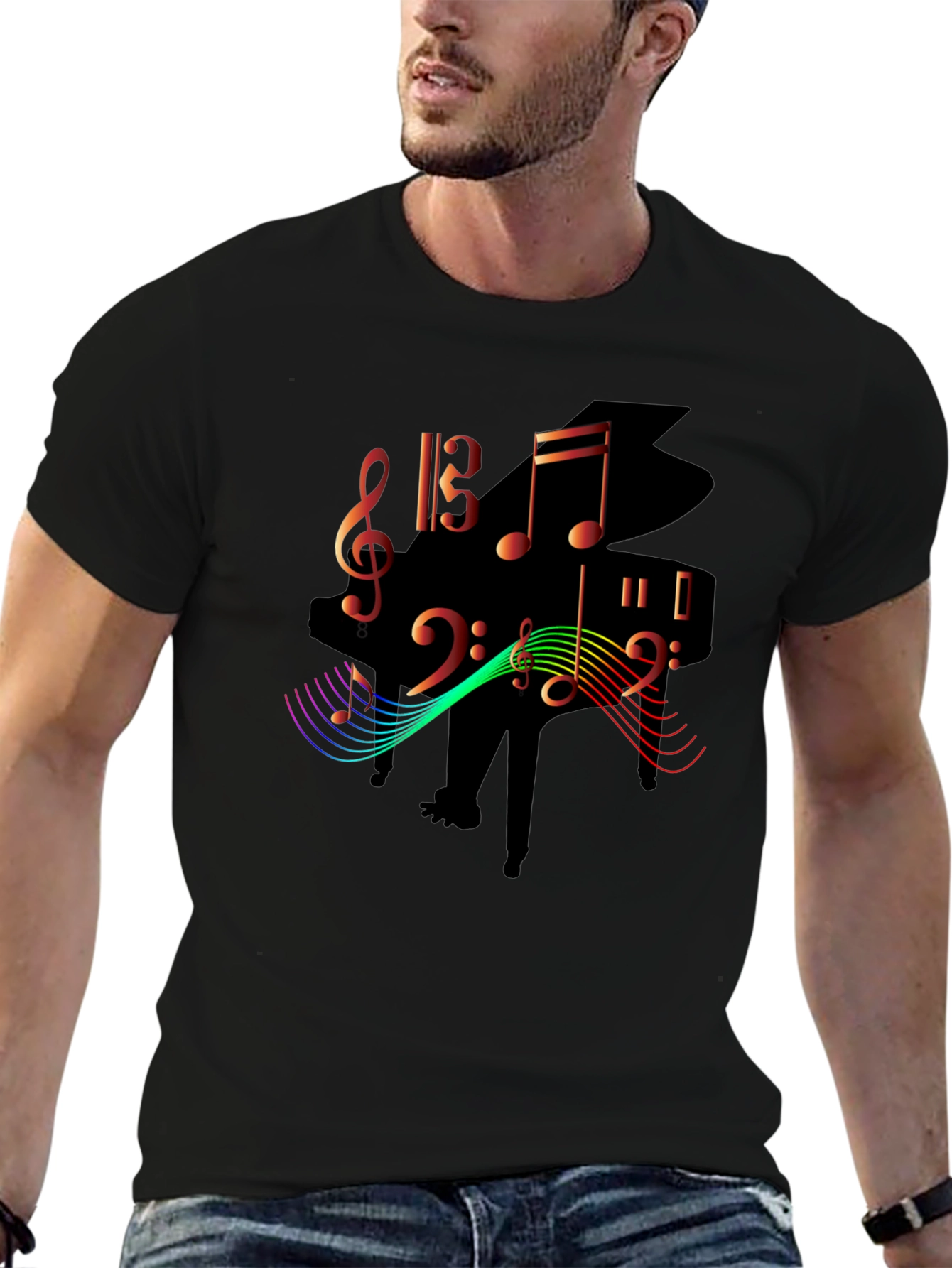 Black Musical Piano Graphic T-Shirt view 6