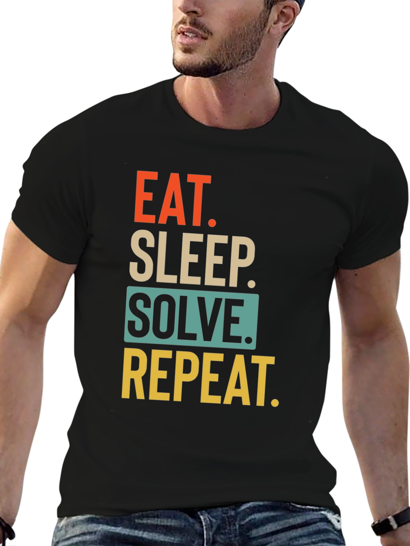 Black Eat Sleep Solve Repeat Black T-Shirt view 6