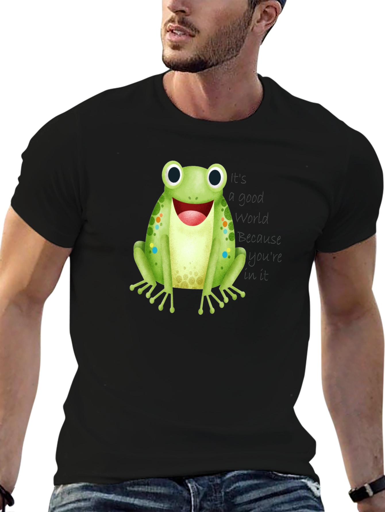 Black Frog Graphic Black T-Shirt - Men's Casual Tee view 6