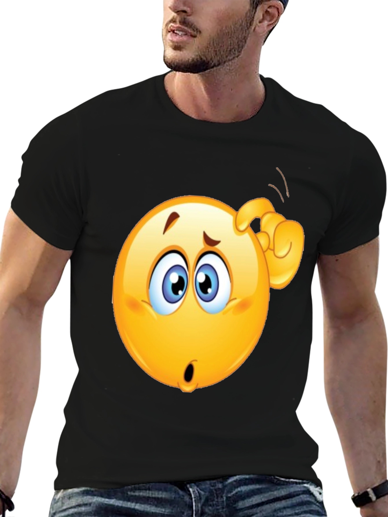 Black Confused Emoji T-Shirt - Black Cotton Tee view 6